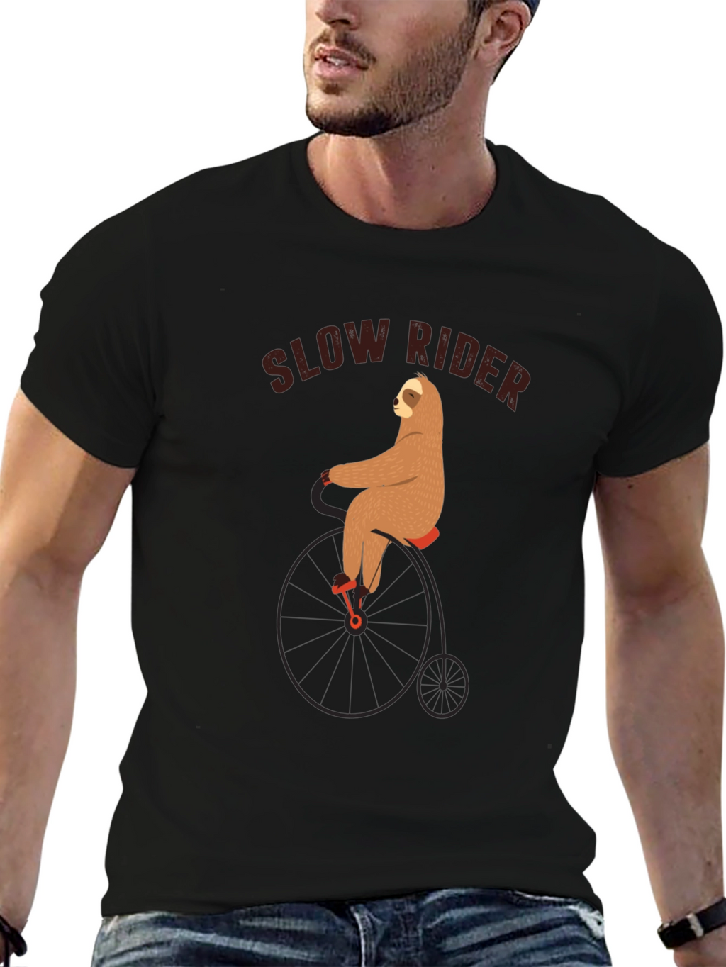 Slow Rider Sloth on Penny-Farthing Bicycle T-Shirt
