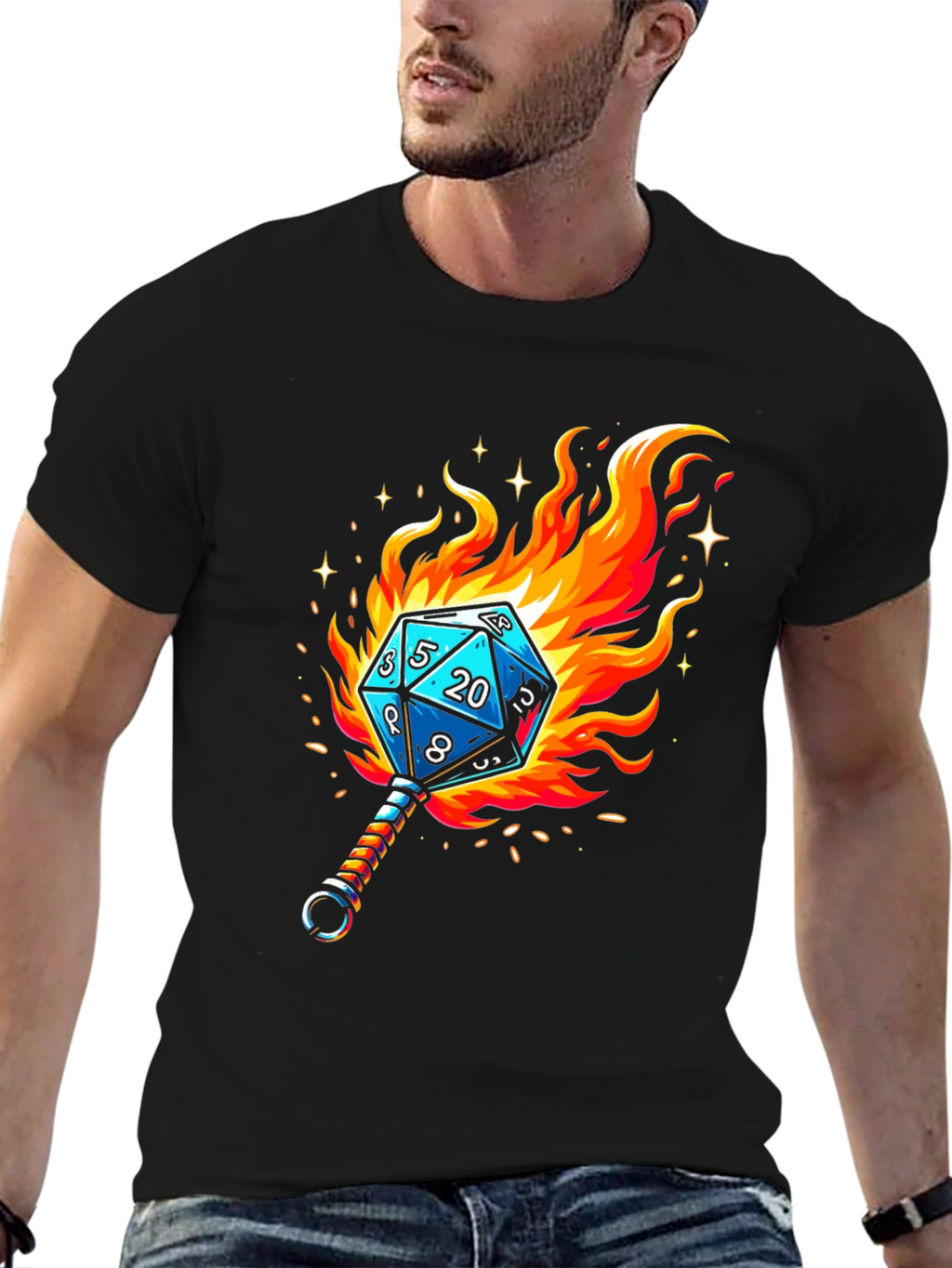 Fiery Dice D20 Graphic T-Shirt
