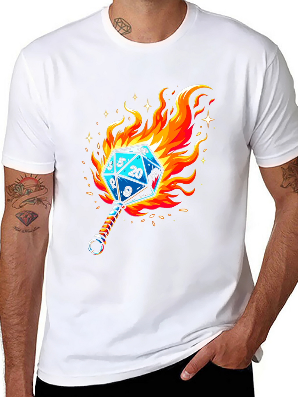 Fiery Dice D20 Graphic T-Shirt
