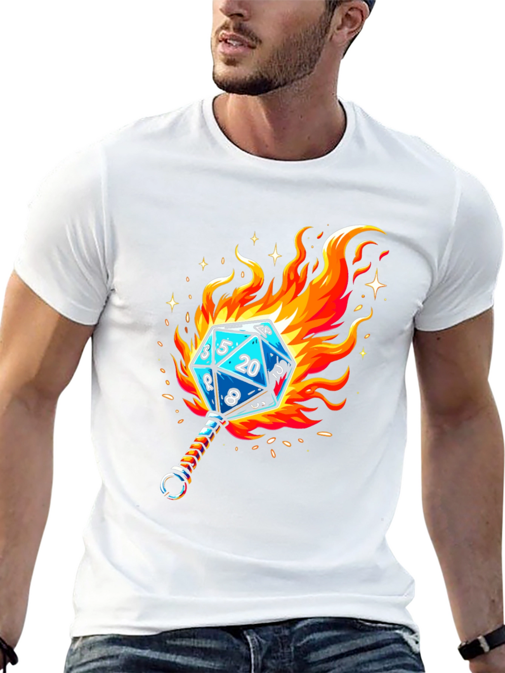 Fiery Dice D20 Graphic T-Shirt