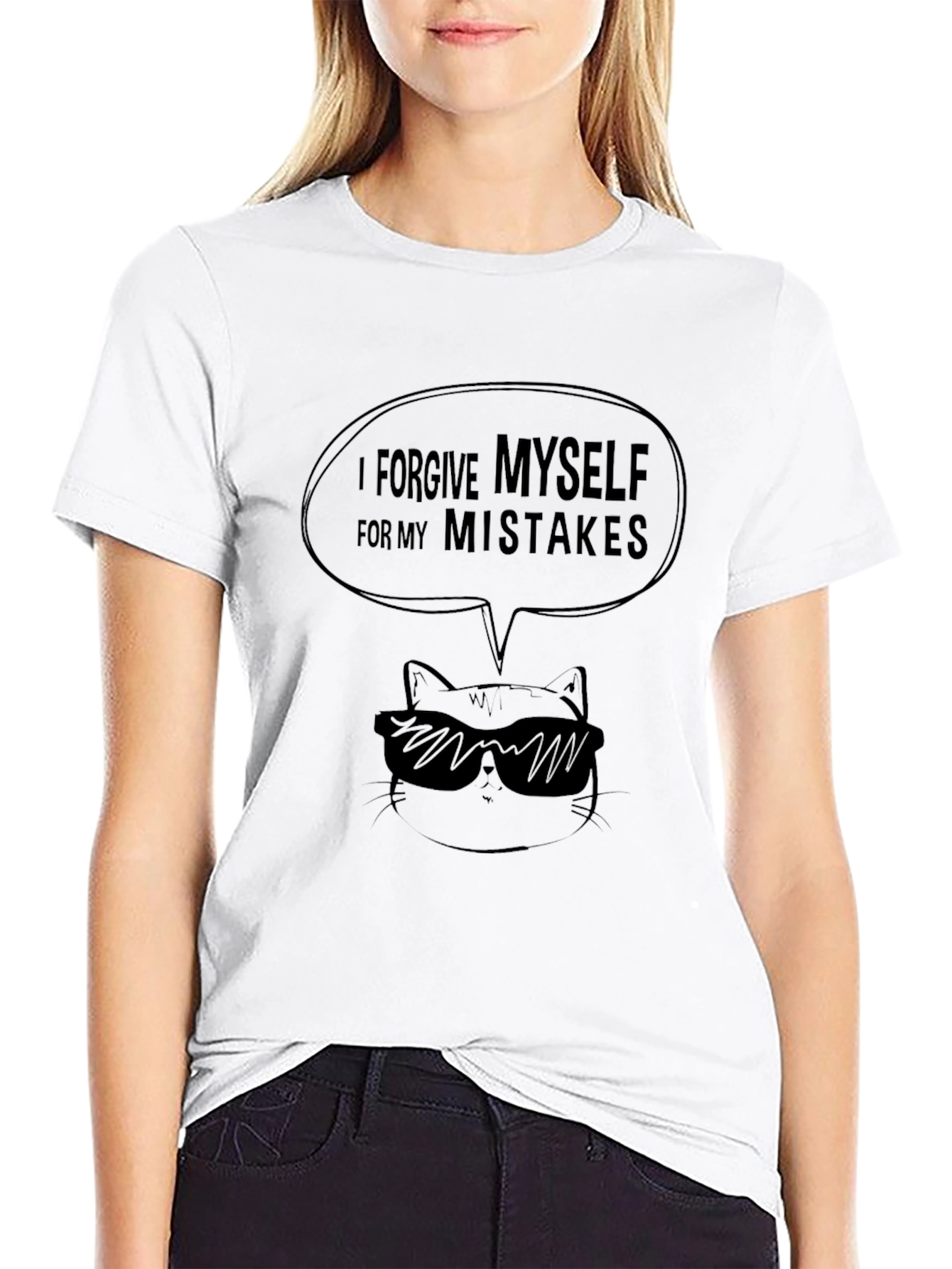 Forgive Myself Tee: Cool Cat Graphic T-Shirt