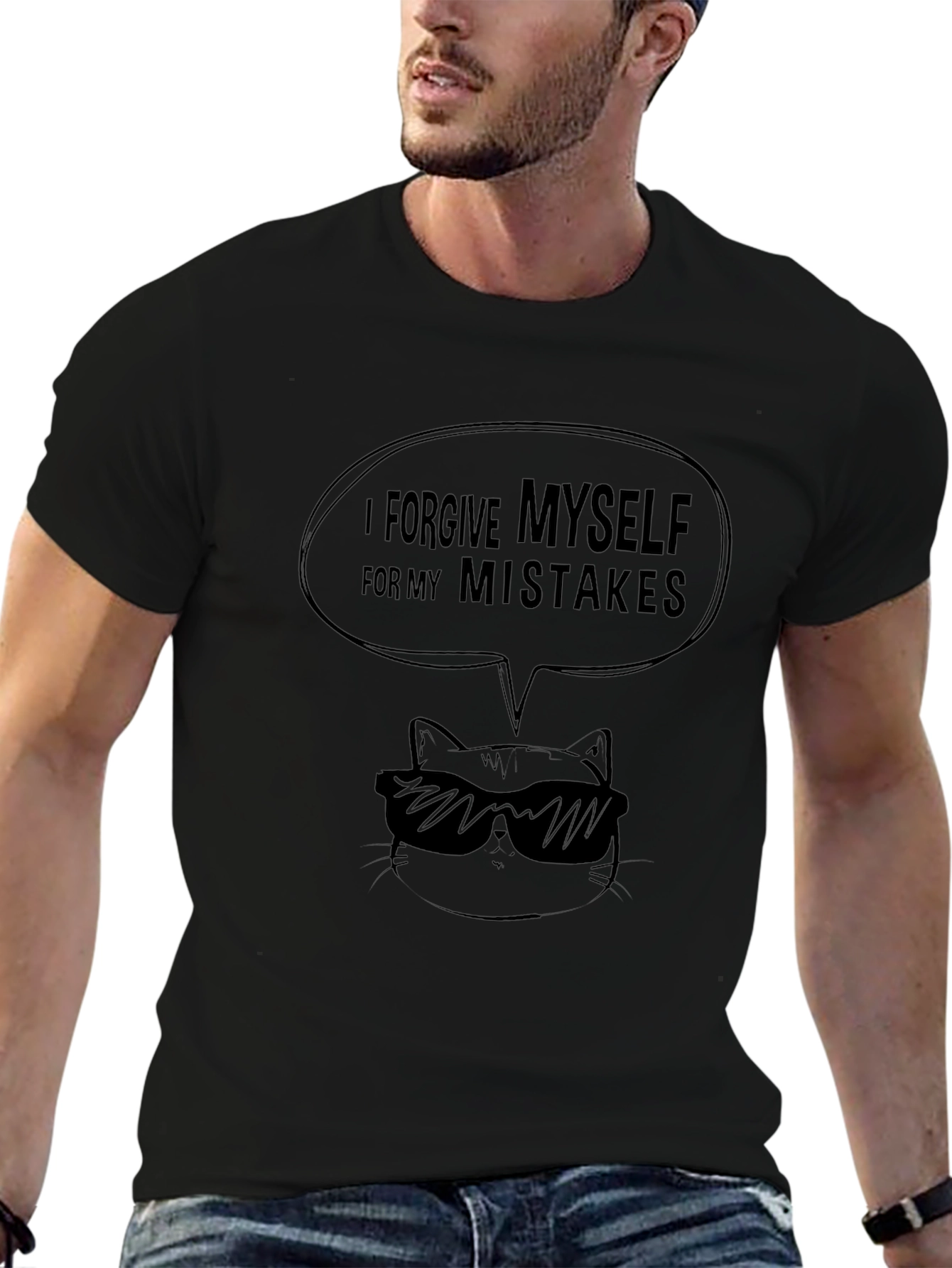 Forgive Myself Tee: Cool Cat Graphic T-Shirt