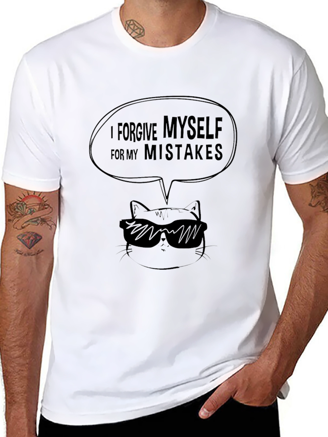 Forgive Myself Tee: Cool Cat Graphic T-Shirt