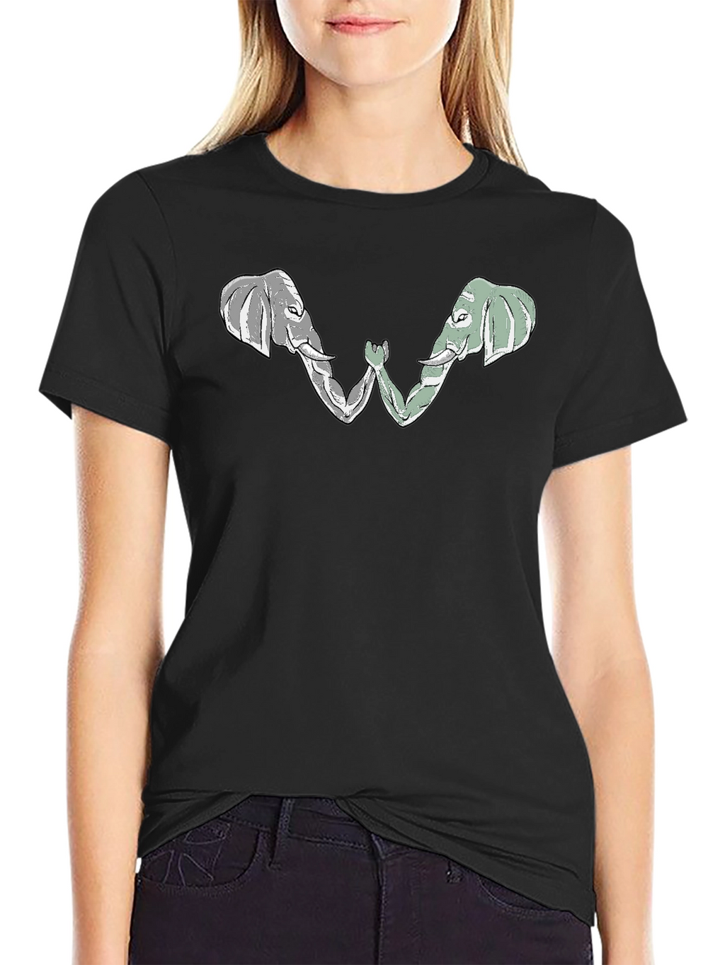 Elephant Arm Wrestling Graphic Tee - Black