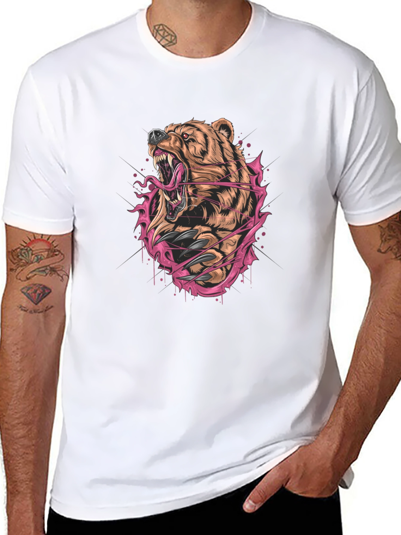 Fierce Bear Graphic Print Black T-Shirt