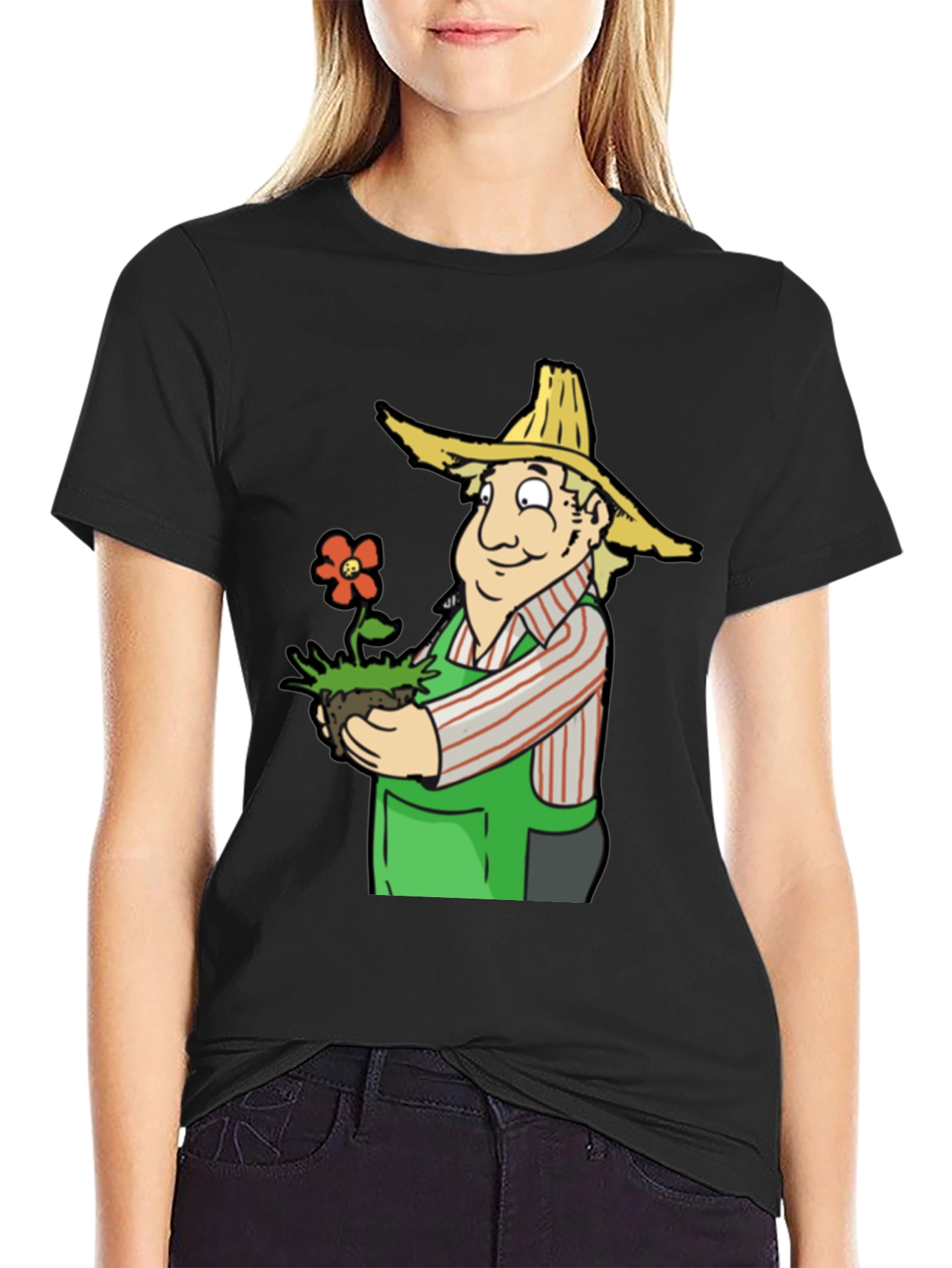 Gardener Cartoon T-Shirt - Black Cotton Tee