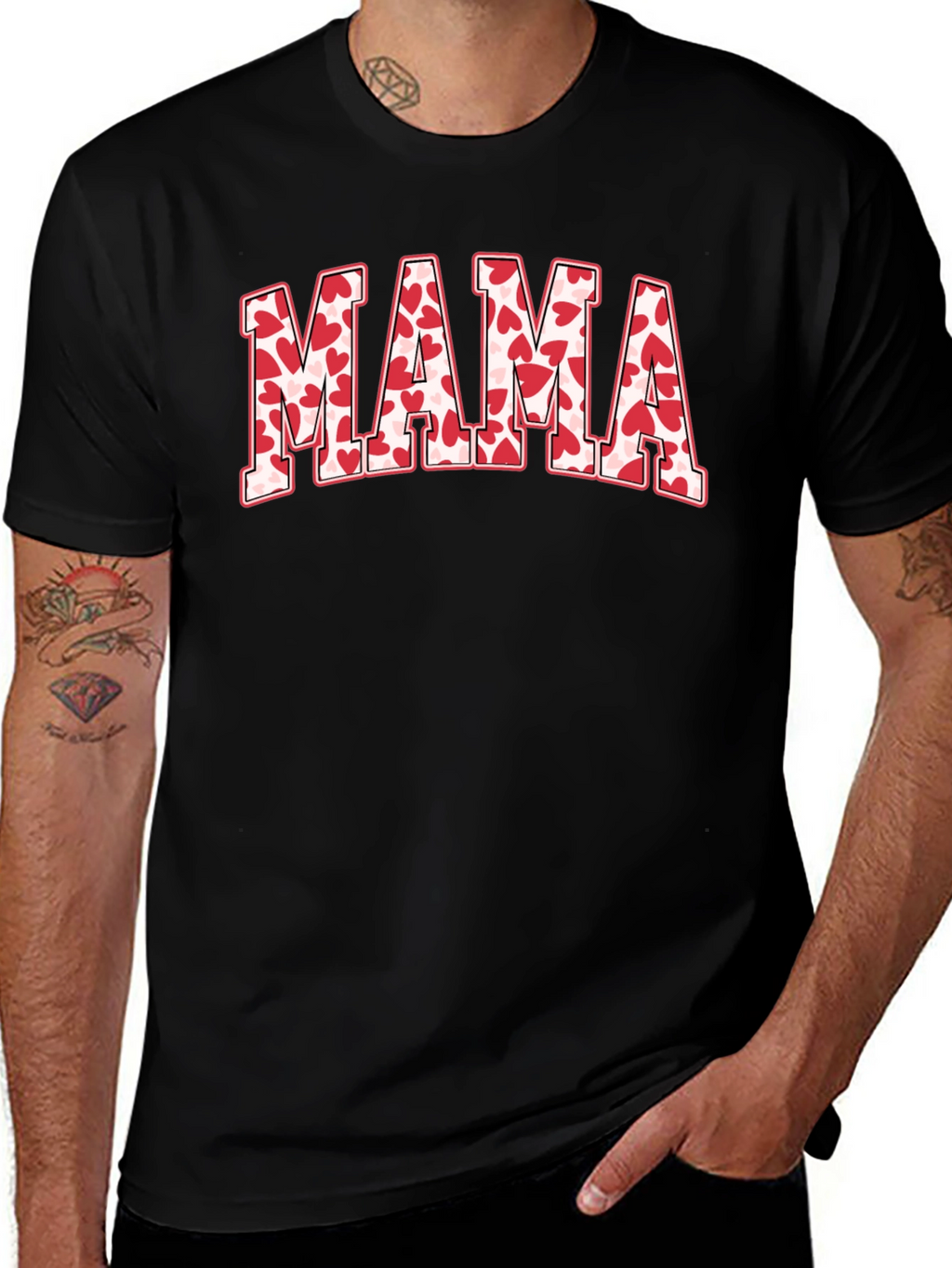 Mama Heart Print Black T-Shirt
