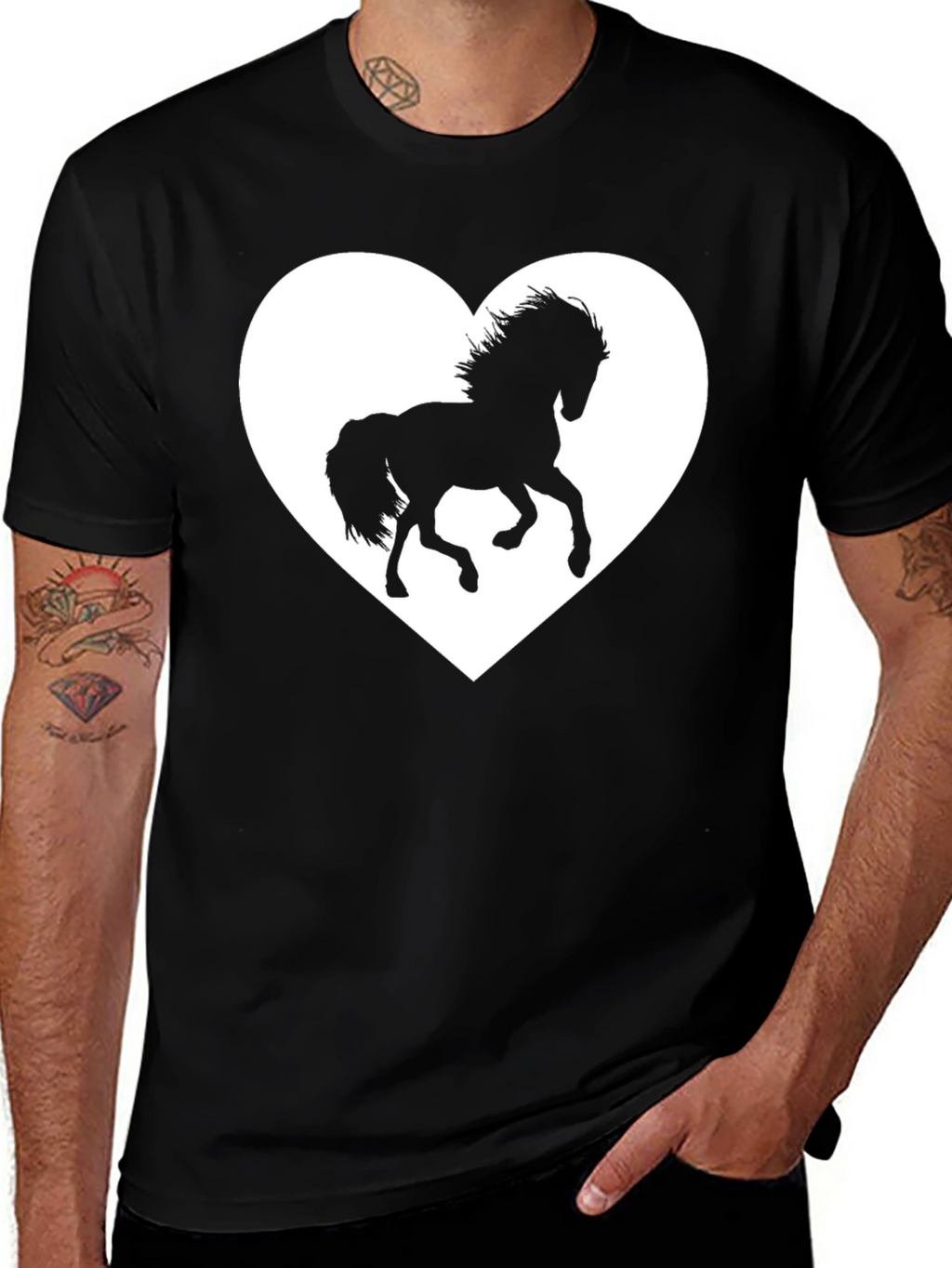 Black T-Shirt with Horse Heart Graphic