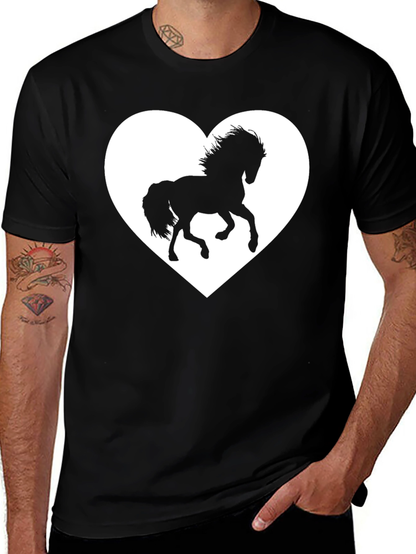Black T-Shirt with Horse Heart Graphic