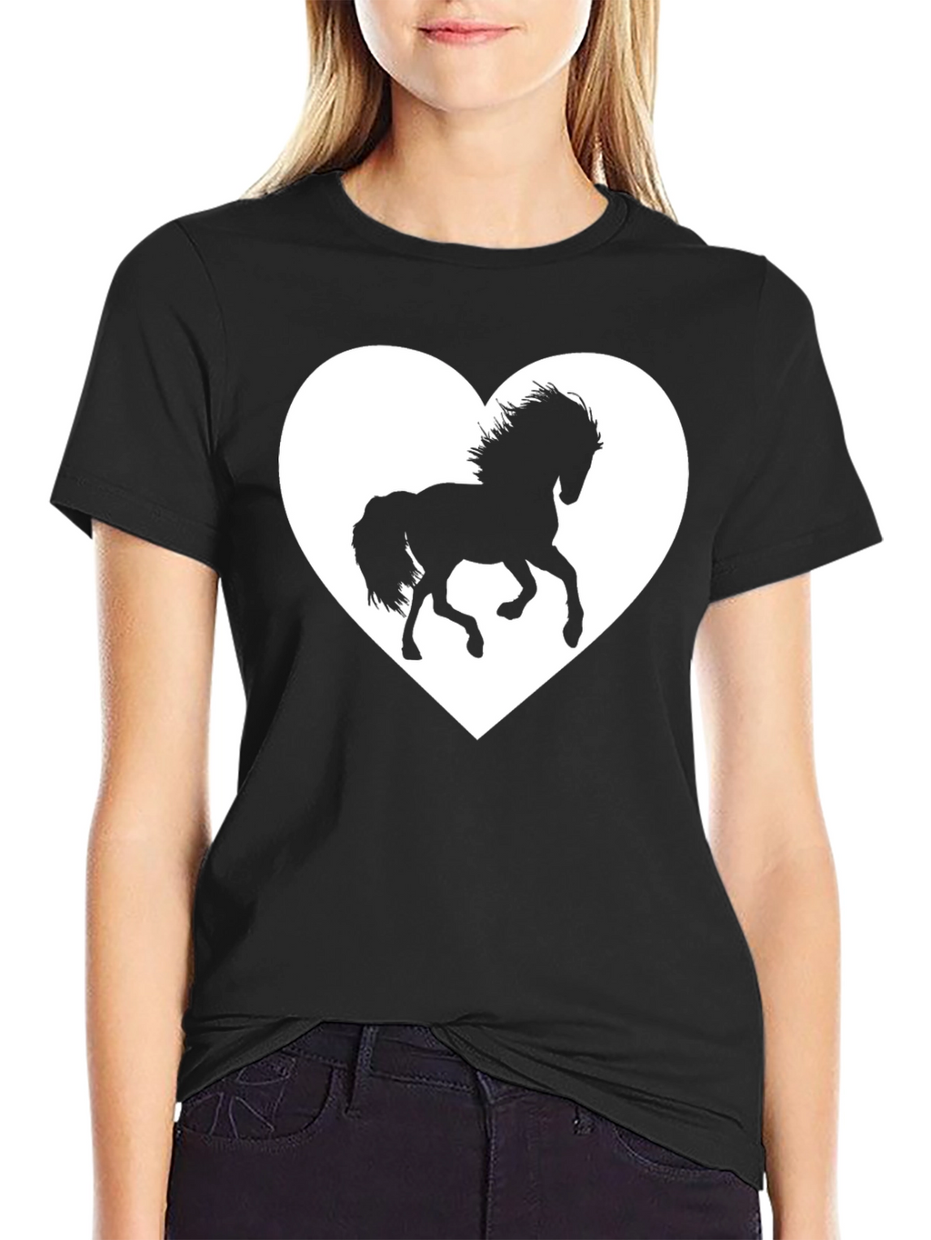 Black T-Shirt with Horse Heart Graphic