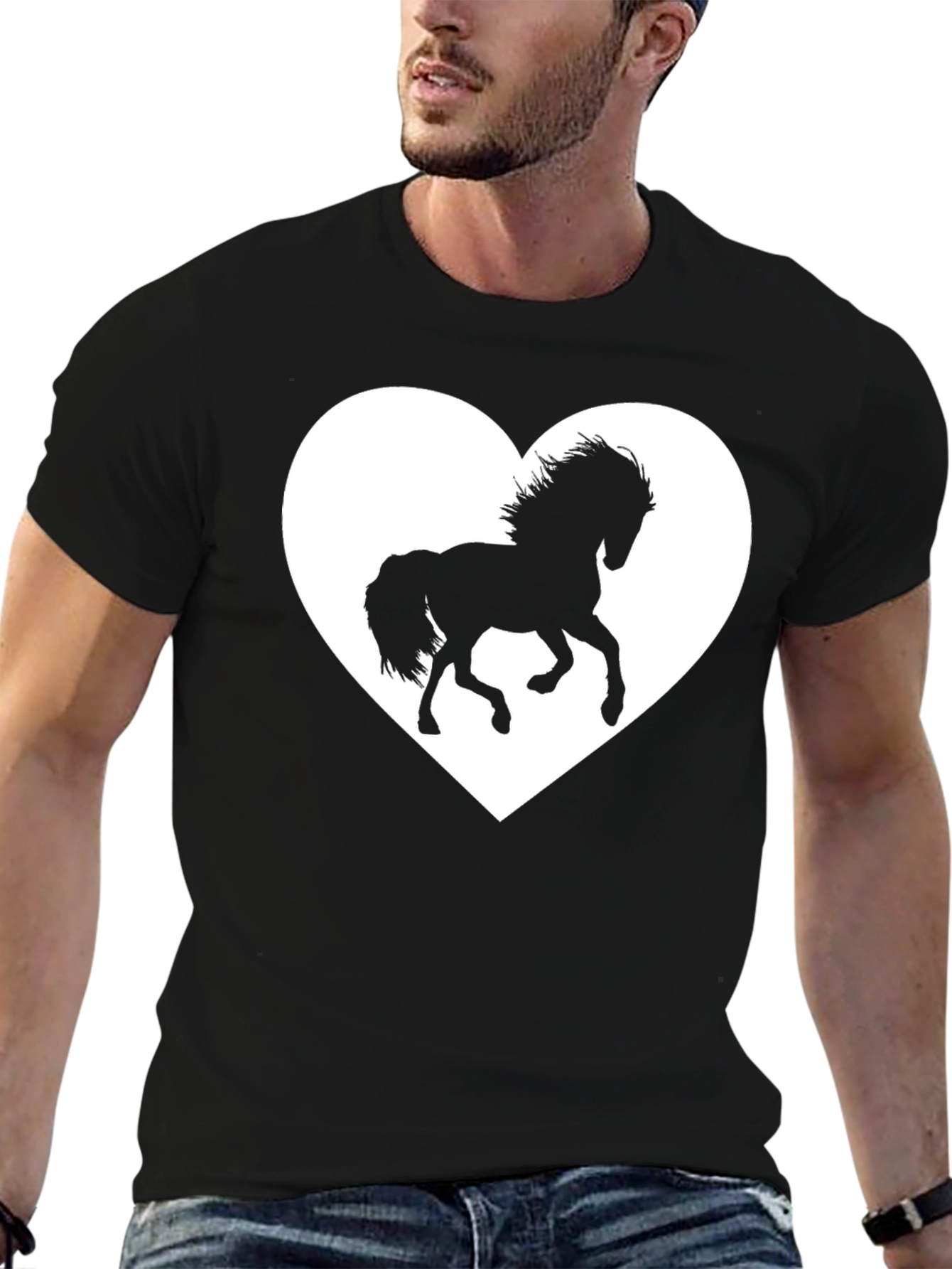 Black T-Shirt with Horse Heart Graphic