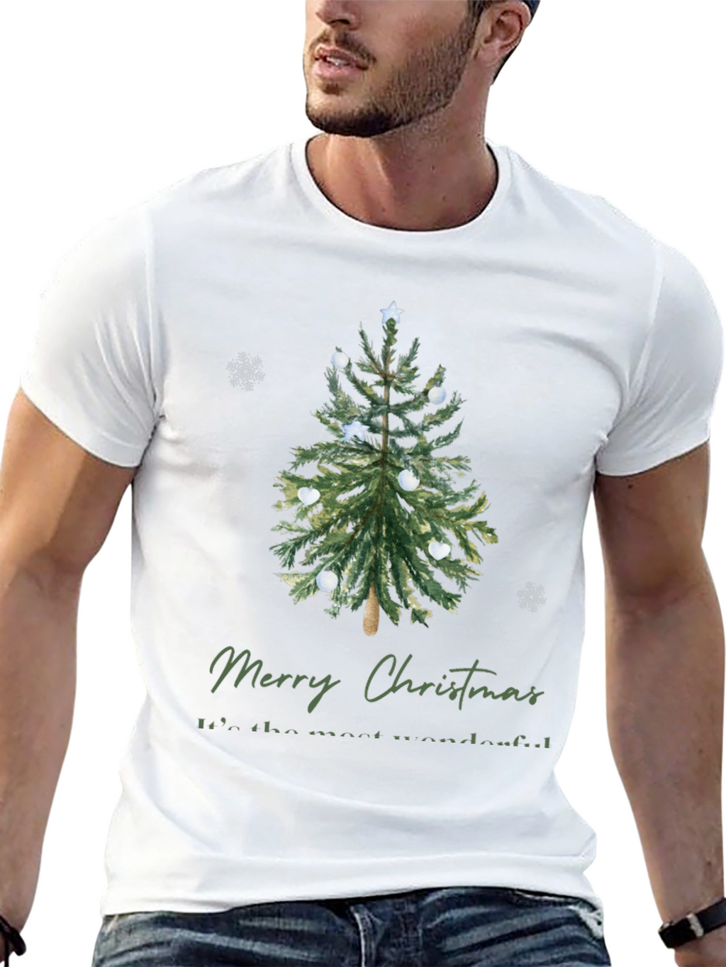 Merry Christmas Tree Graphic Tee - Holiday Apparel