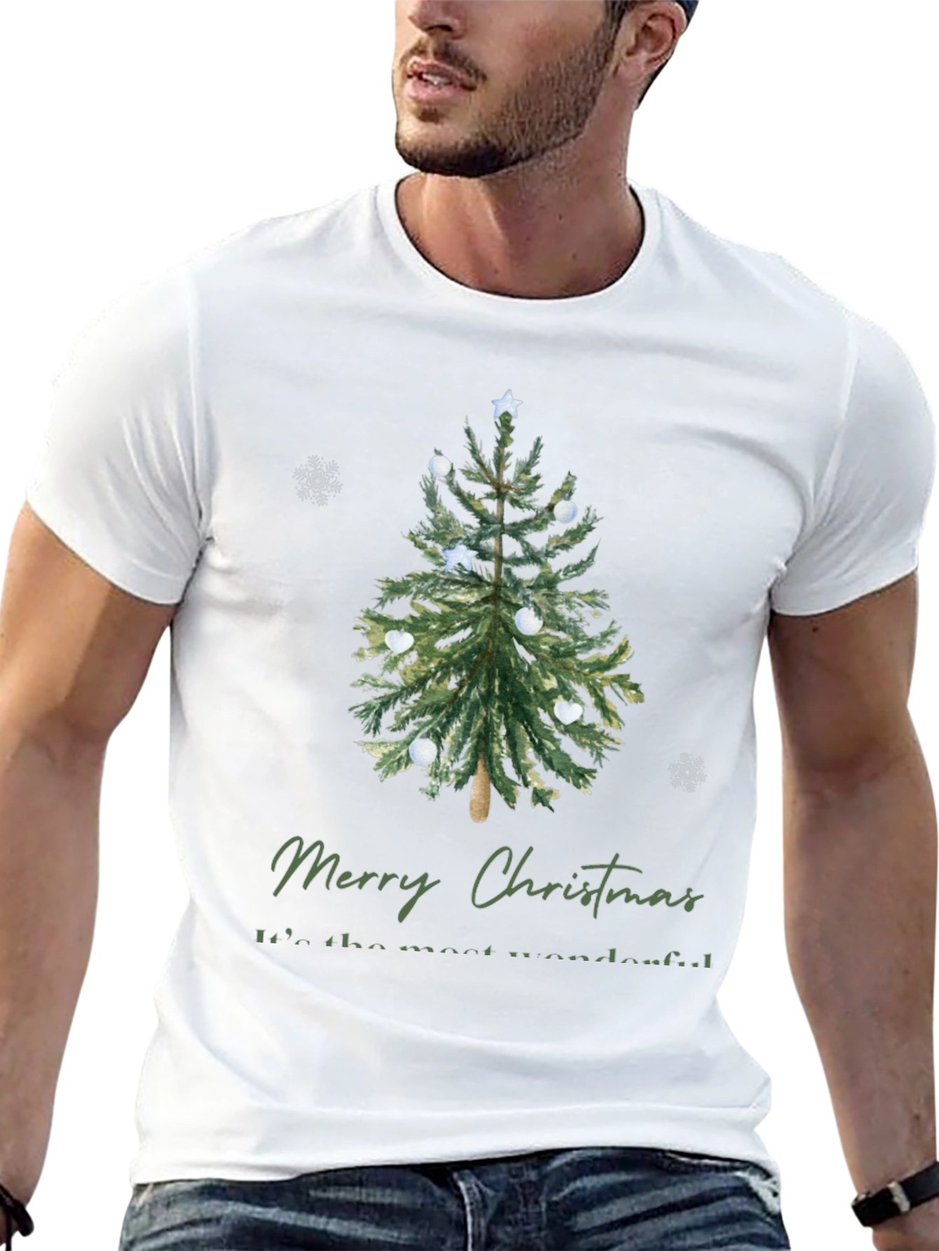 Merry Christmas Tree Graphic Tee - Holiday Apparel