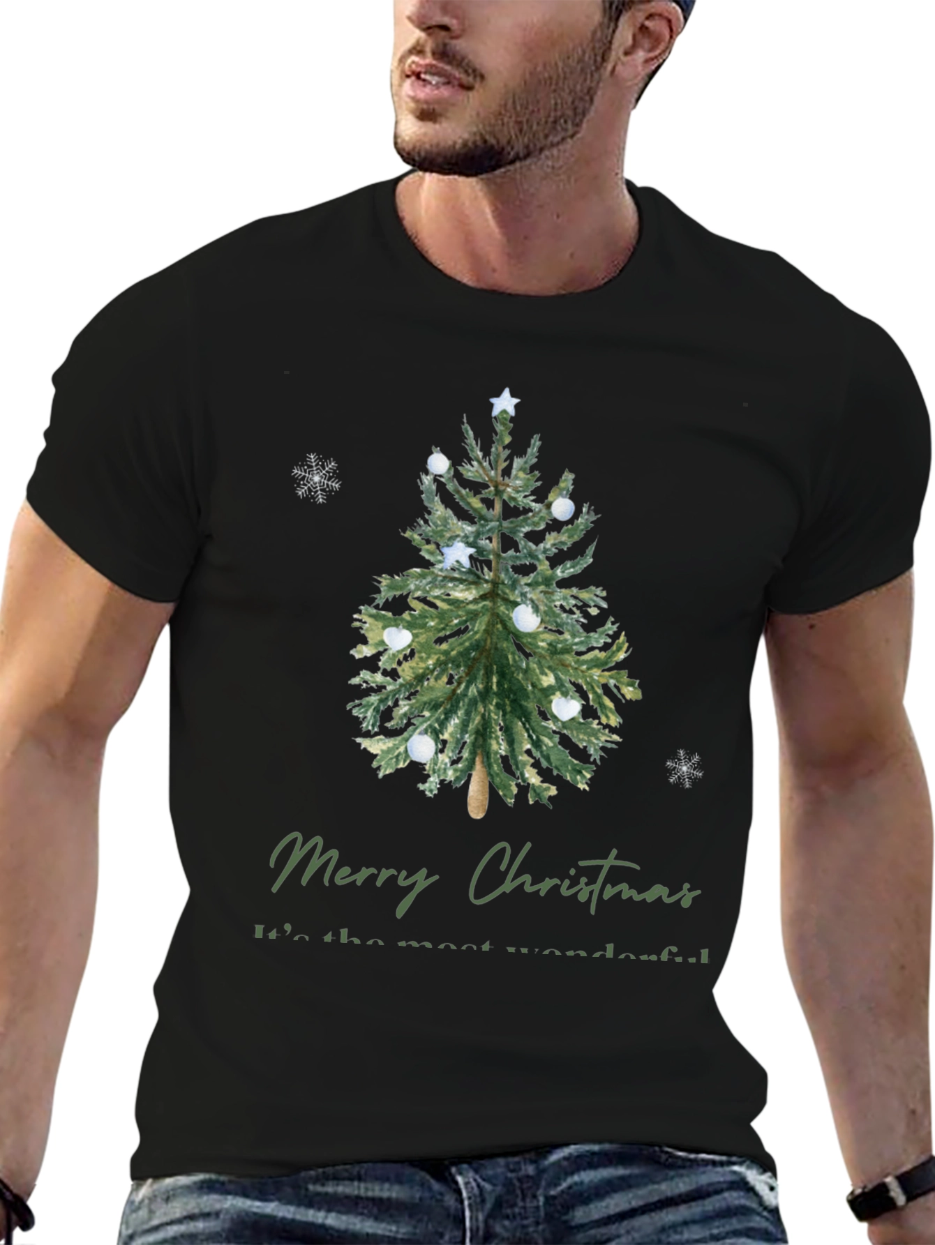 Merry Christmas Tree Graphic Tee - Holiday Apparel