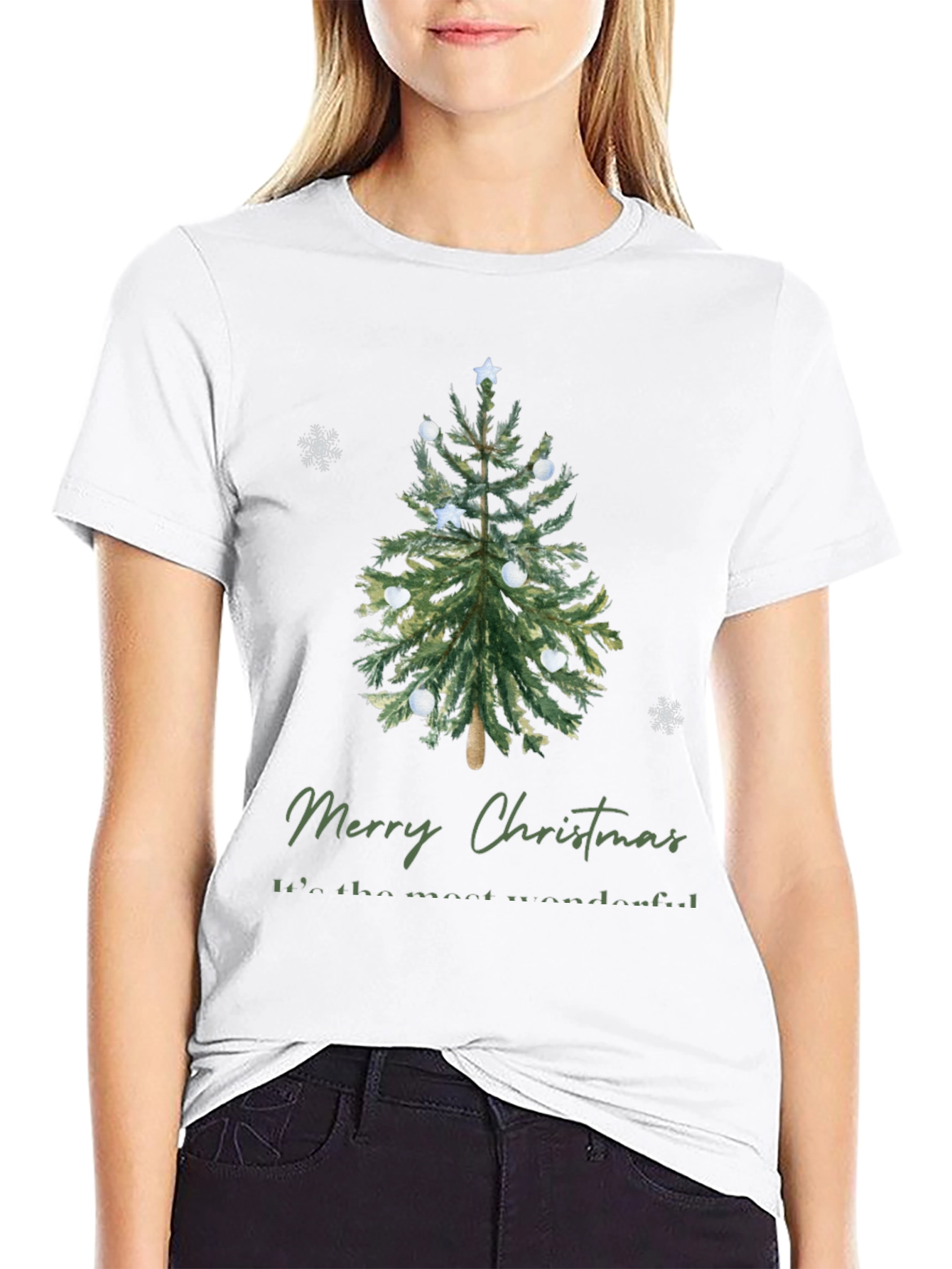 Merry Christmas Tree Graphic Tee - Holiday Apparel