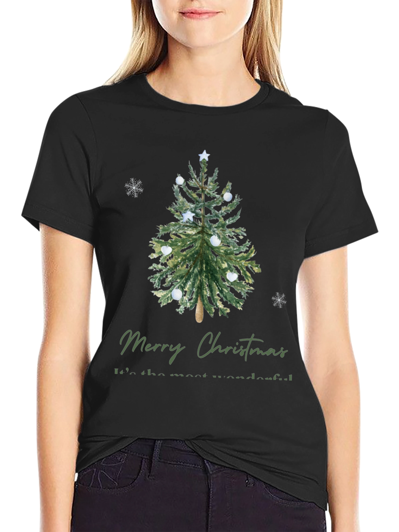 Merry Christmas Tree Graphic Tee - Holiday Apparel