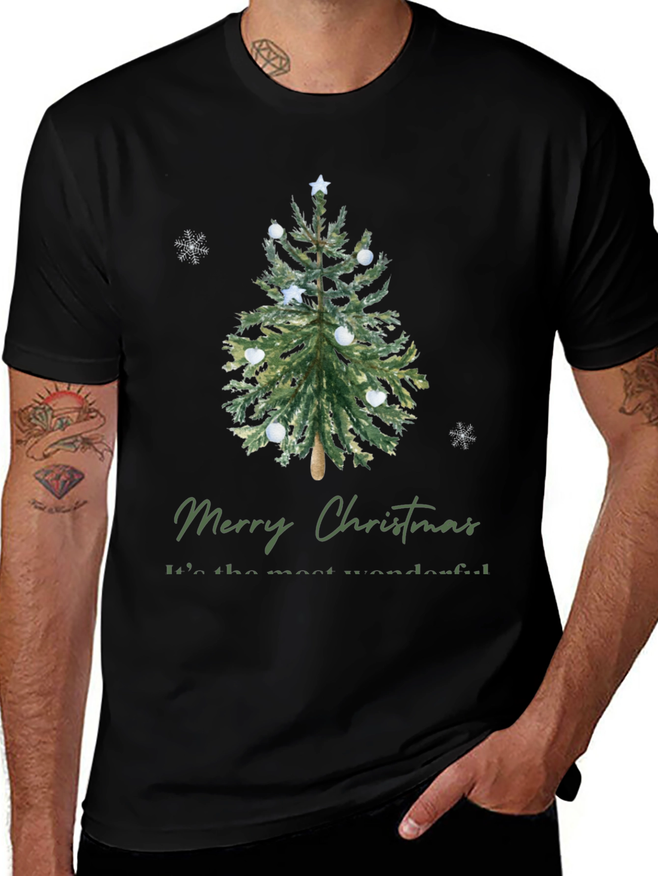 Merry Christmas Tree Graphic Tee - Holiday Apparel