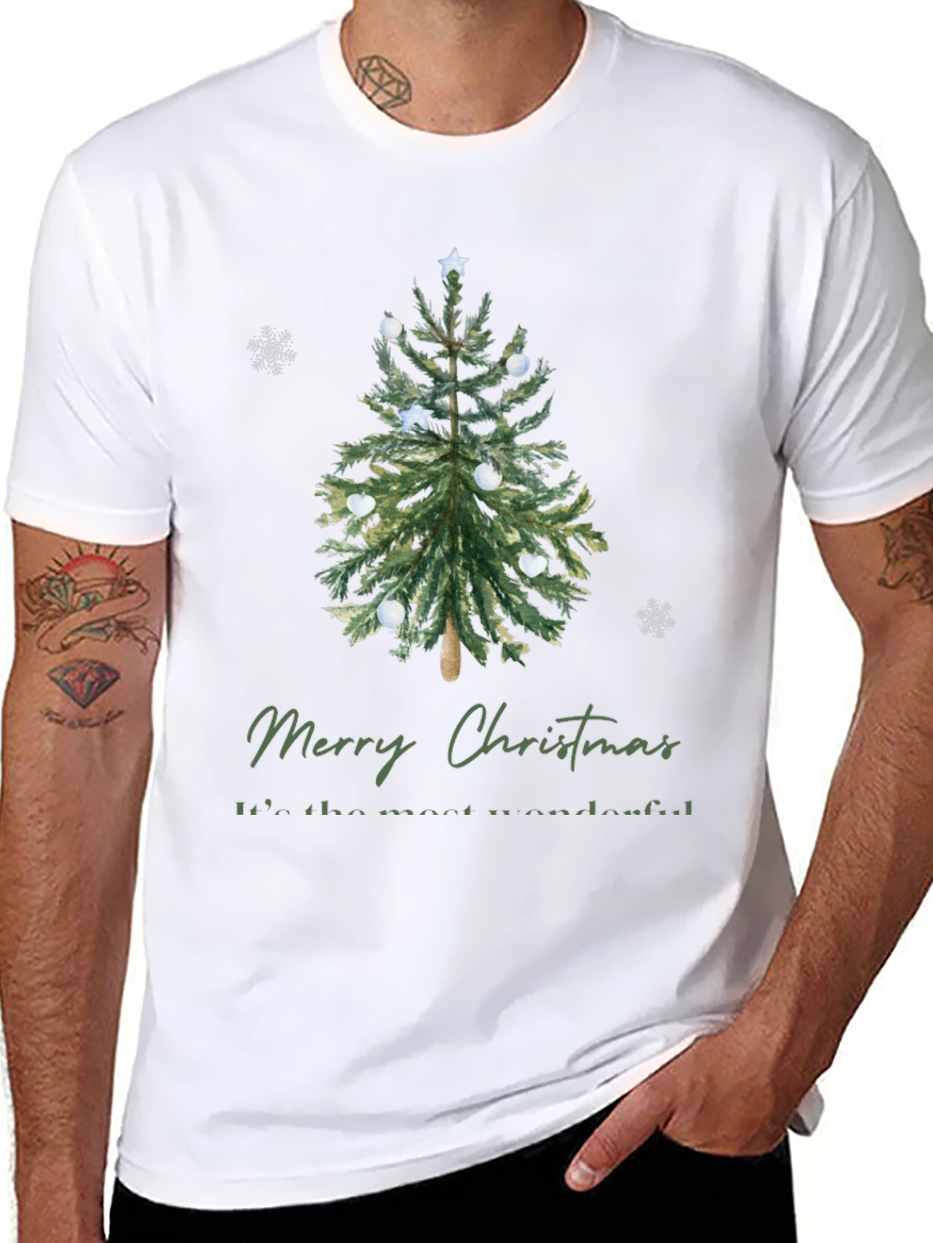 Merry Christmas Tree Graphic Tee - Holiday Apparel