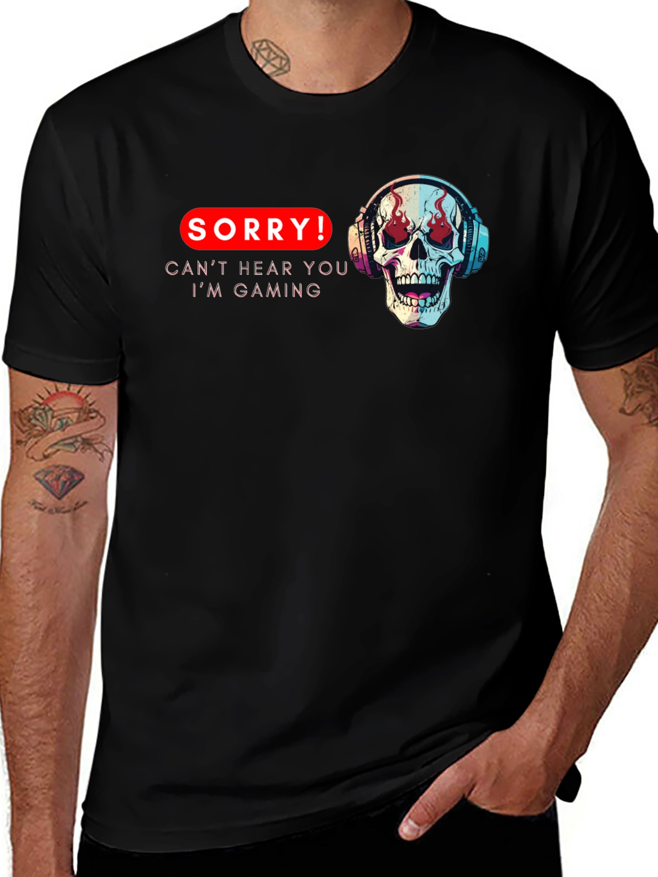 Gaming Skull T-Shirt - Sorry Cant Hear You