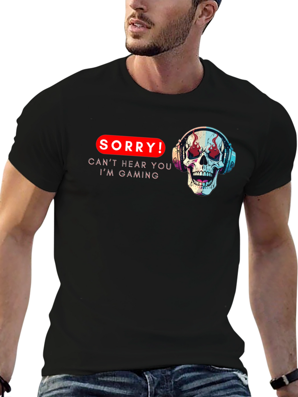 Gaming Skull T-Shirt - Sorry Cant Hear You
