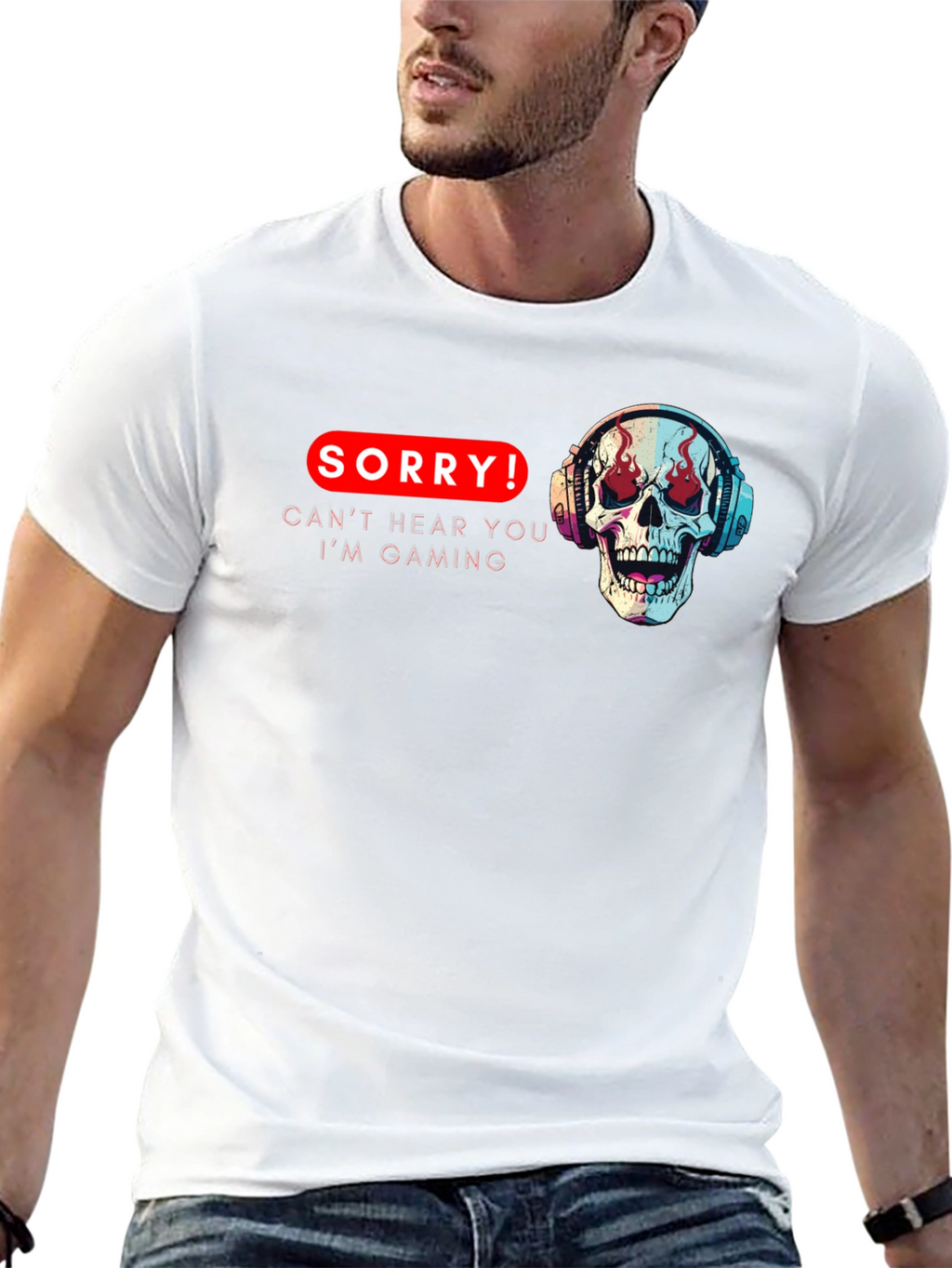 Gaming Skull T-Shirt - Sorry Cant Hear You