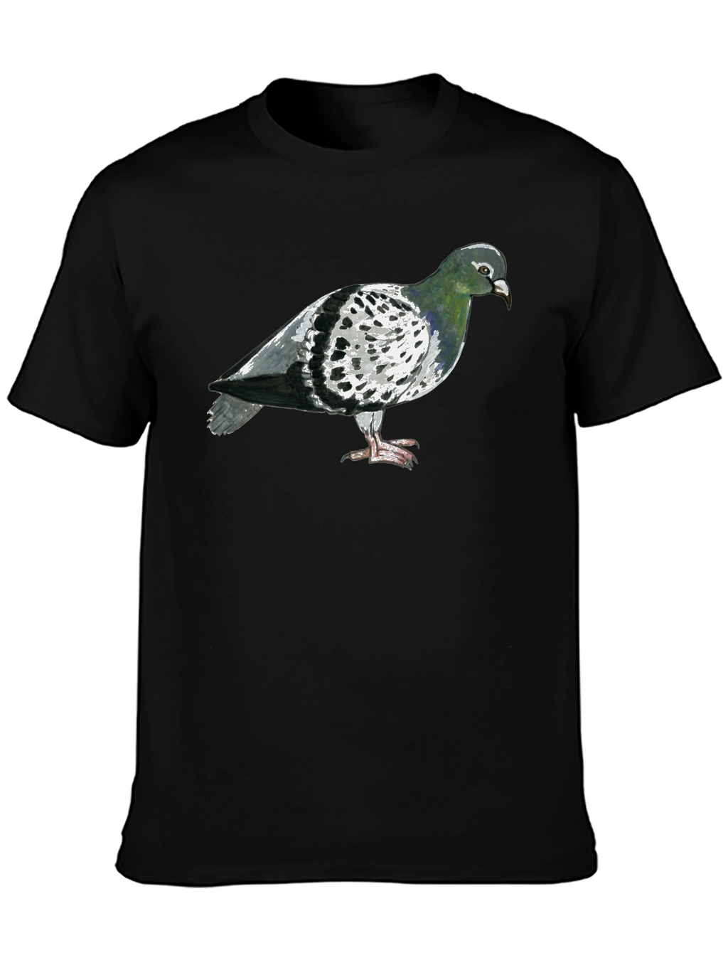 Pigeon Graphic T-Shirt - Black Crew Neck Tee