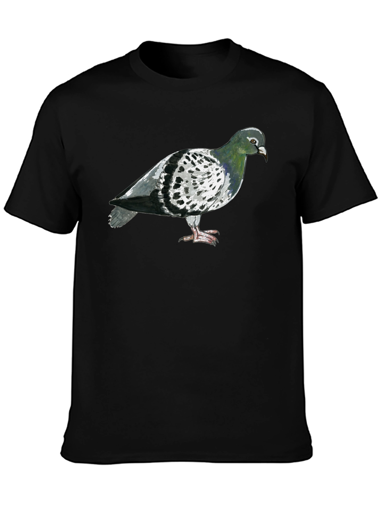 Pigeon Graphic T-Shirt - Black Crew Neck Tee