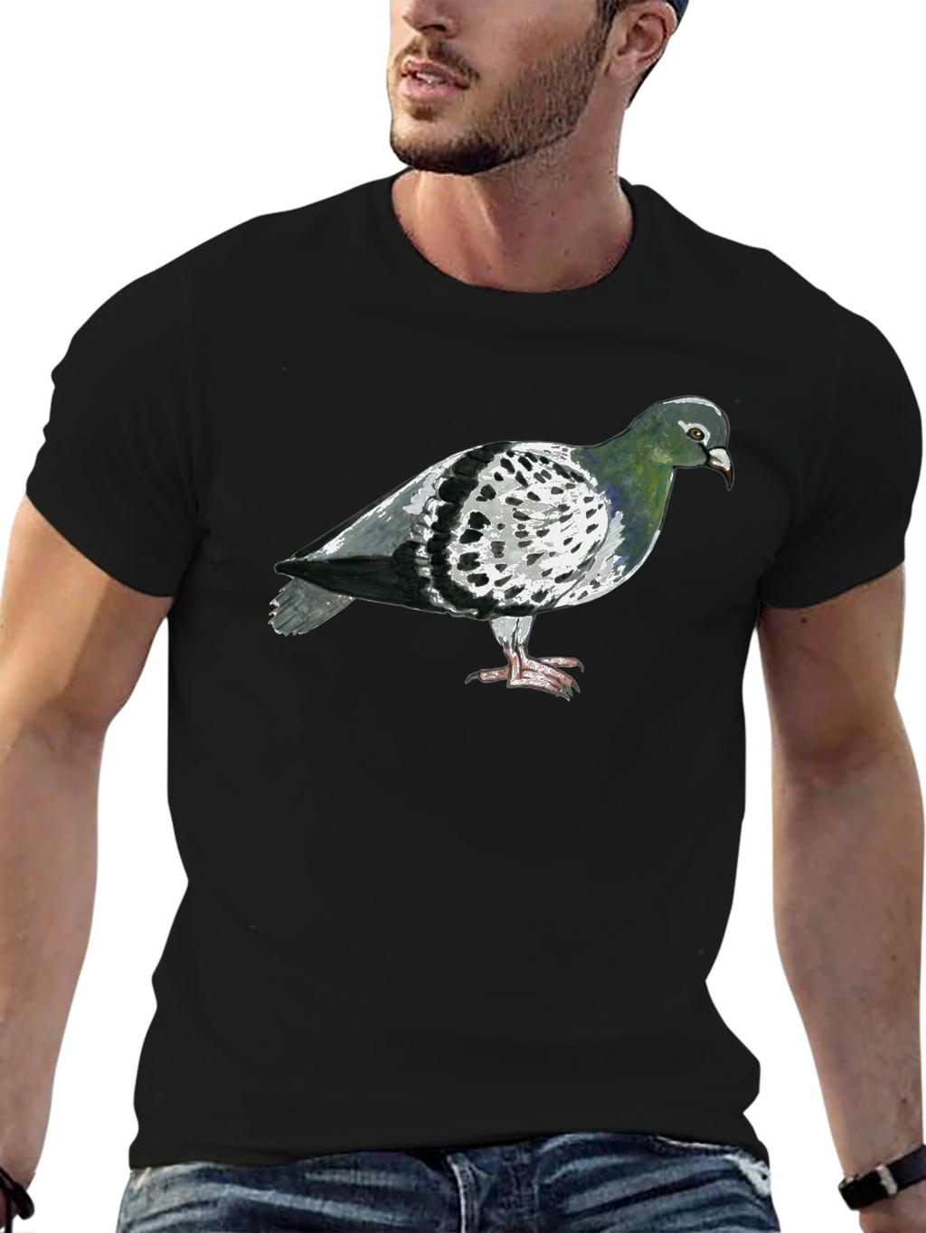 Pigeon Graphic T-Shirt - Black Crew Neck Tee