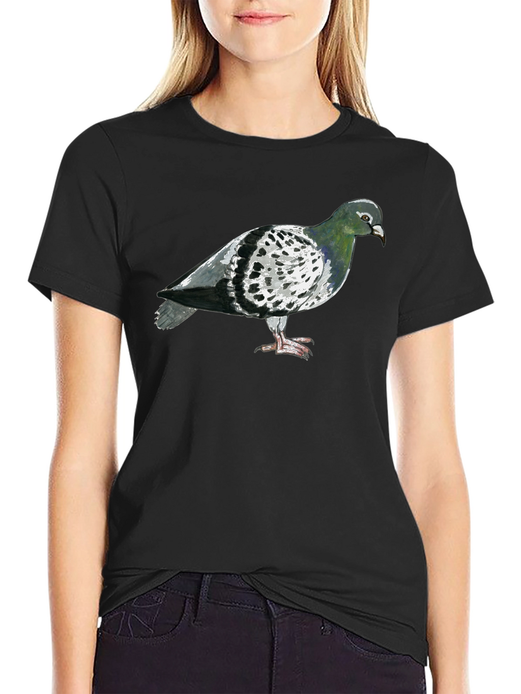 Pigeon Graphic T-Shirt - Black Crew Neck Tee