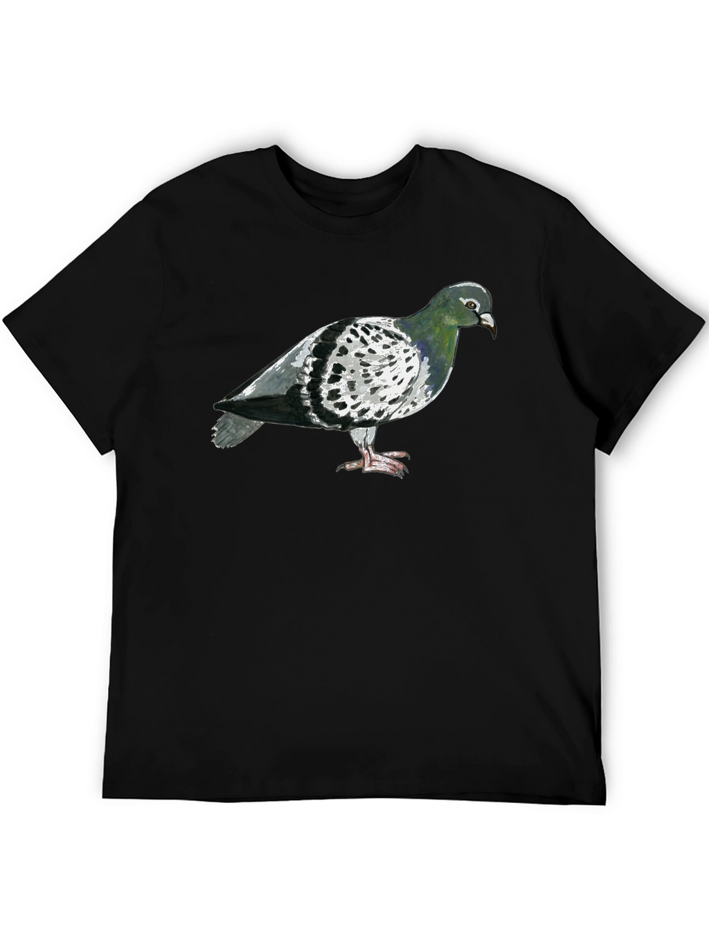 Pigeon Graphic T-Shirt - Black Crew Neck Tee