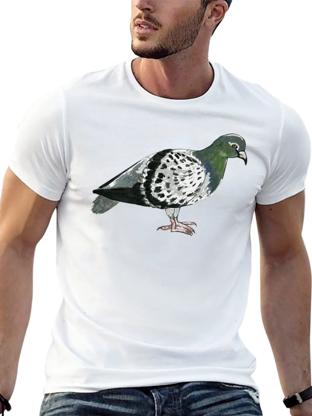 Pigeon Graphic T-Shirt - Black Crew Neck Tee