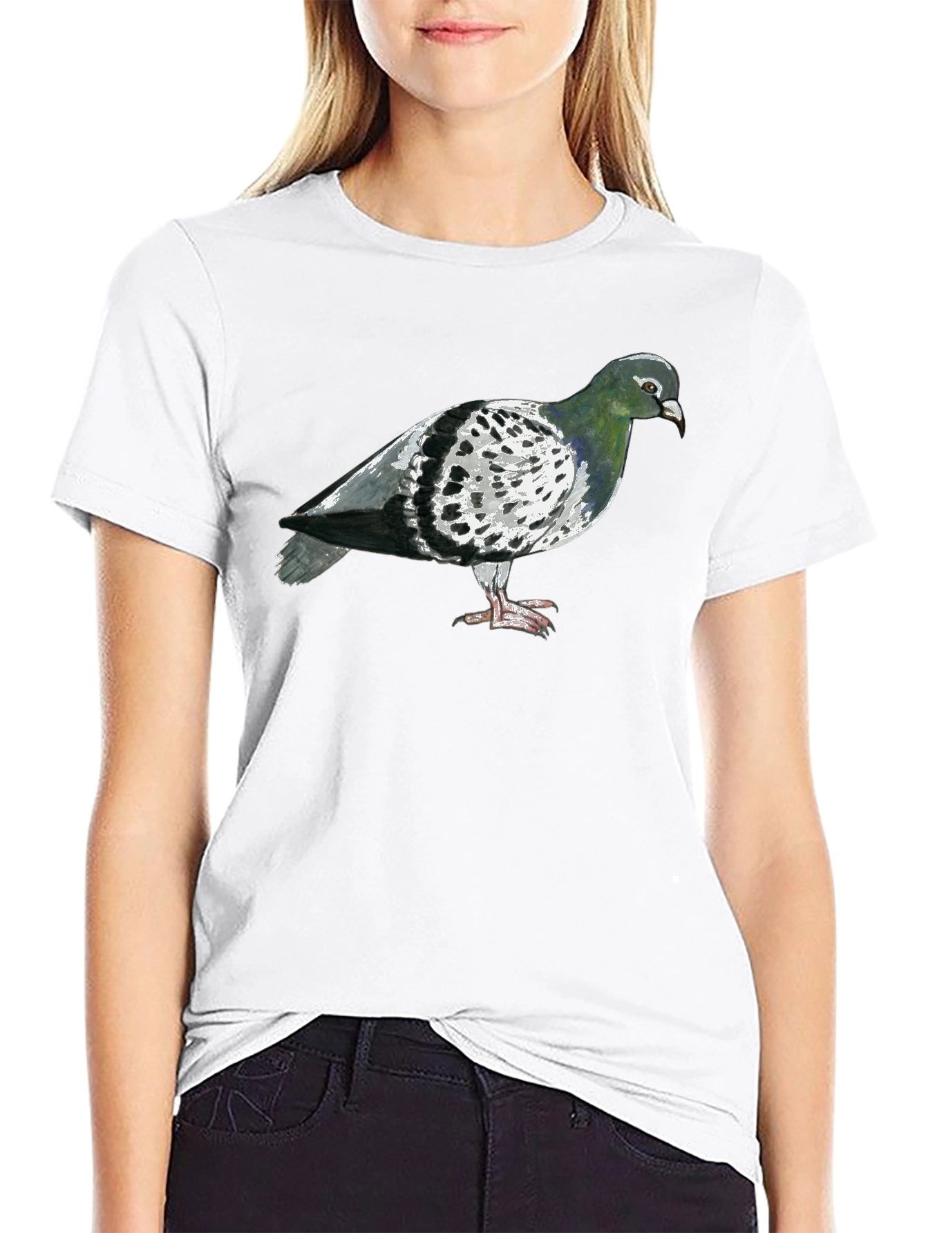 Pigeon Graphic T-Shirt - Black Crew Neck Tee
