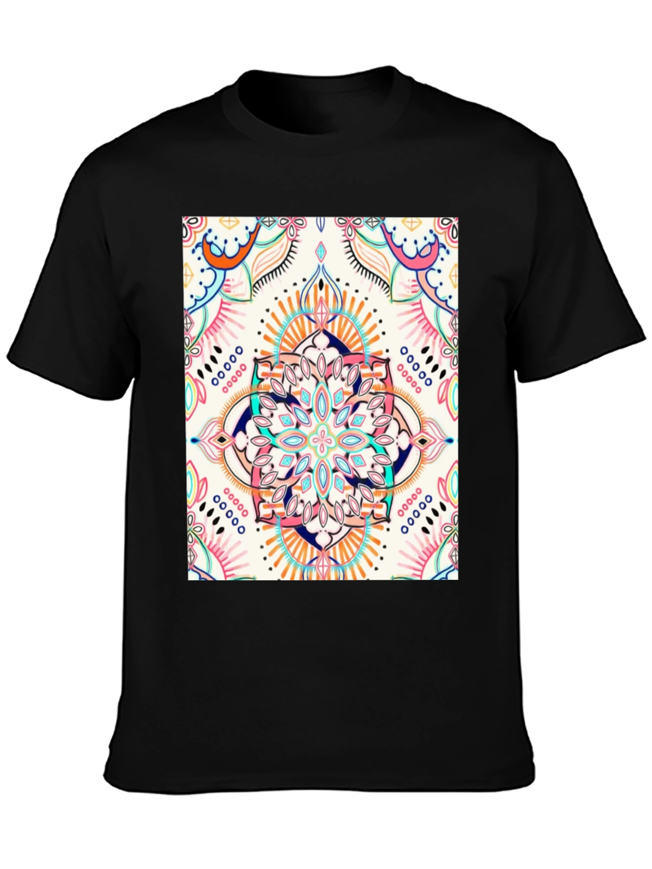 Black T-Shirt with Colorful Mandala Print