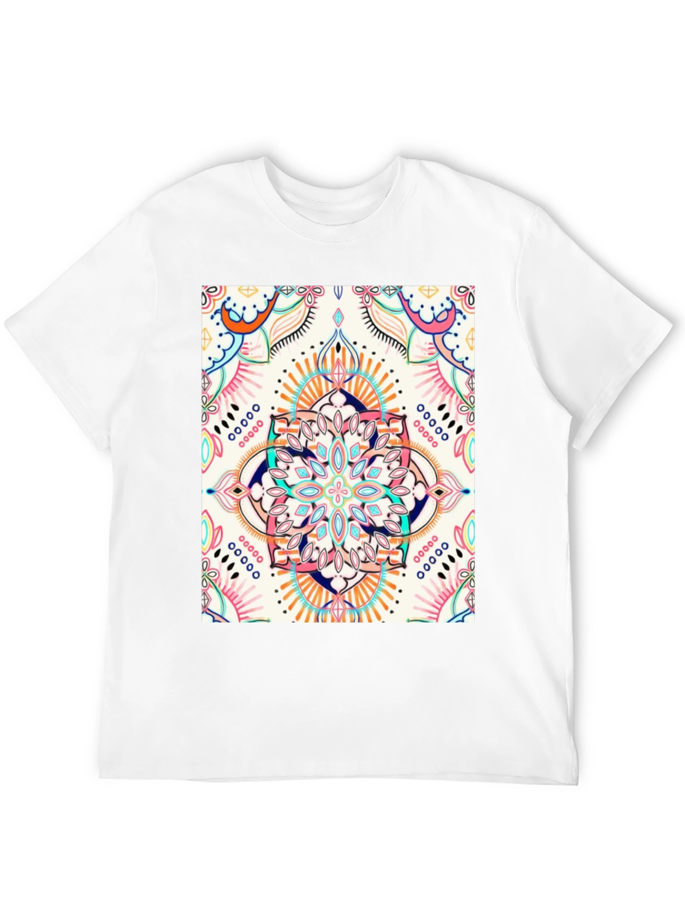 Black T-Shirt with Colorful Mandala Print