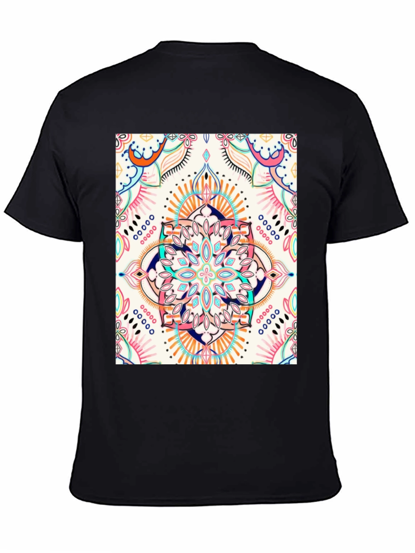 Black T-Shirt with Colorful Mandala Print