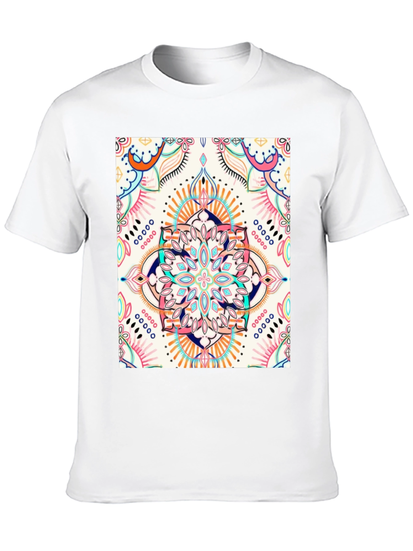 Black T-Shirt with Colorful Mandala Print