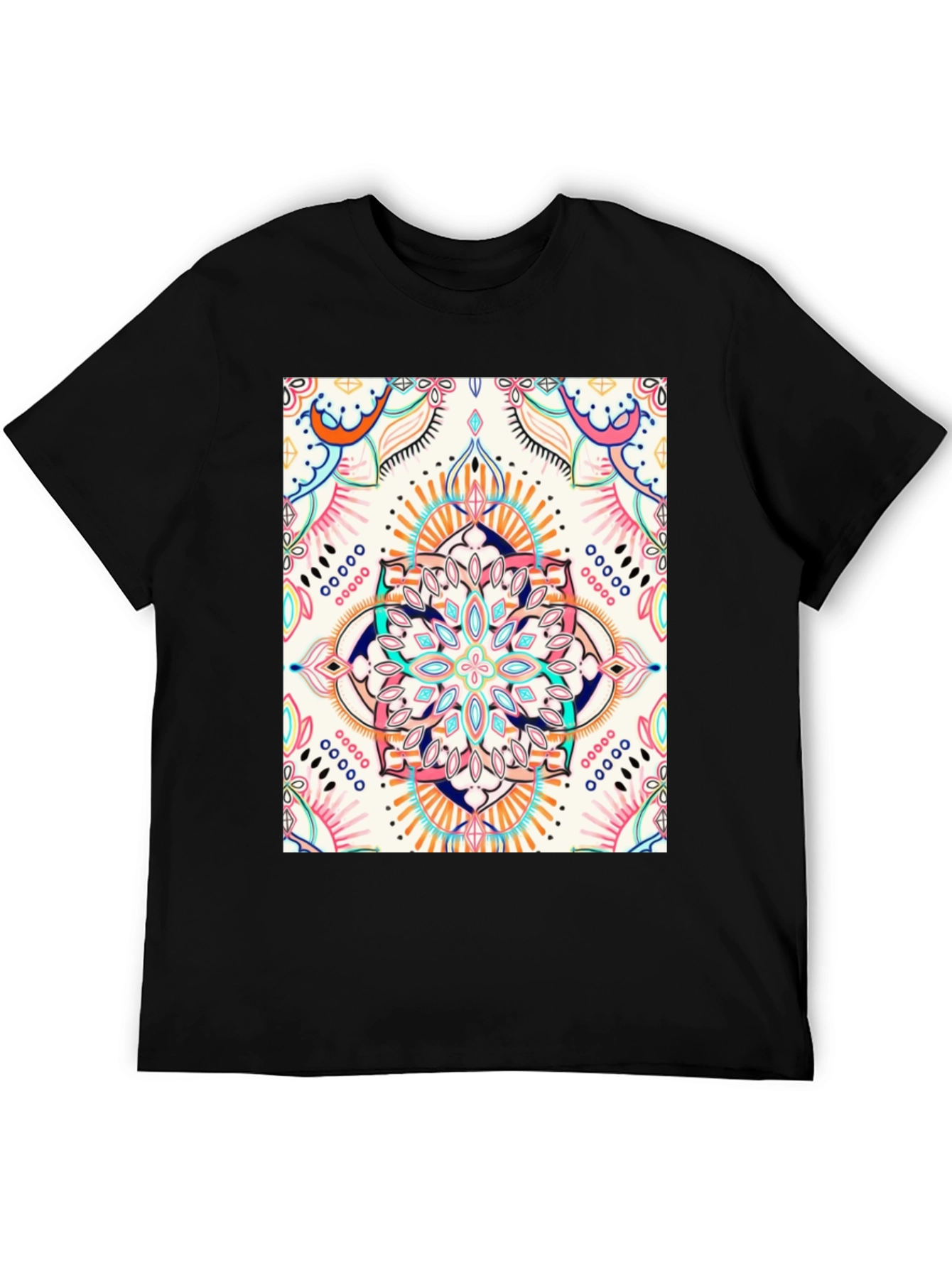 Black T-Shirt with Colorful Mandala Print