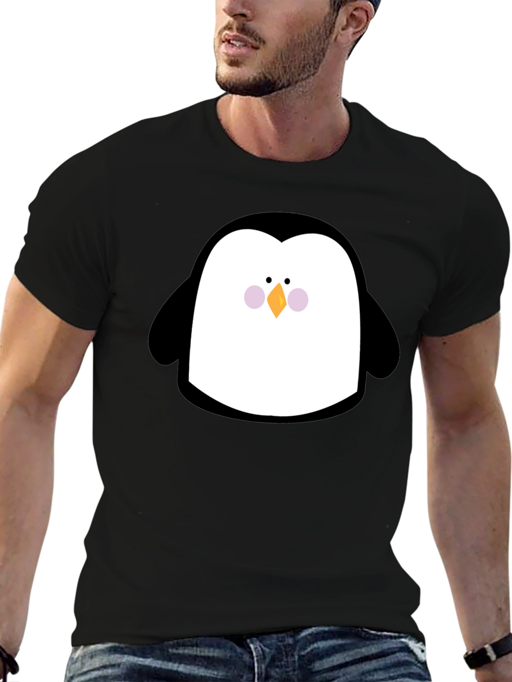 Cute Penguin Graphic Print Black T-Shirt