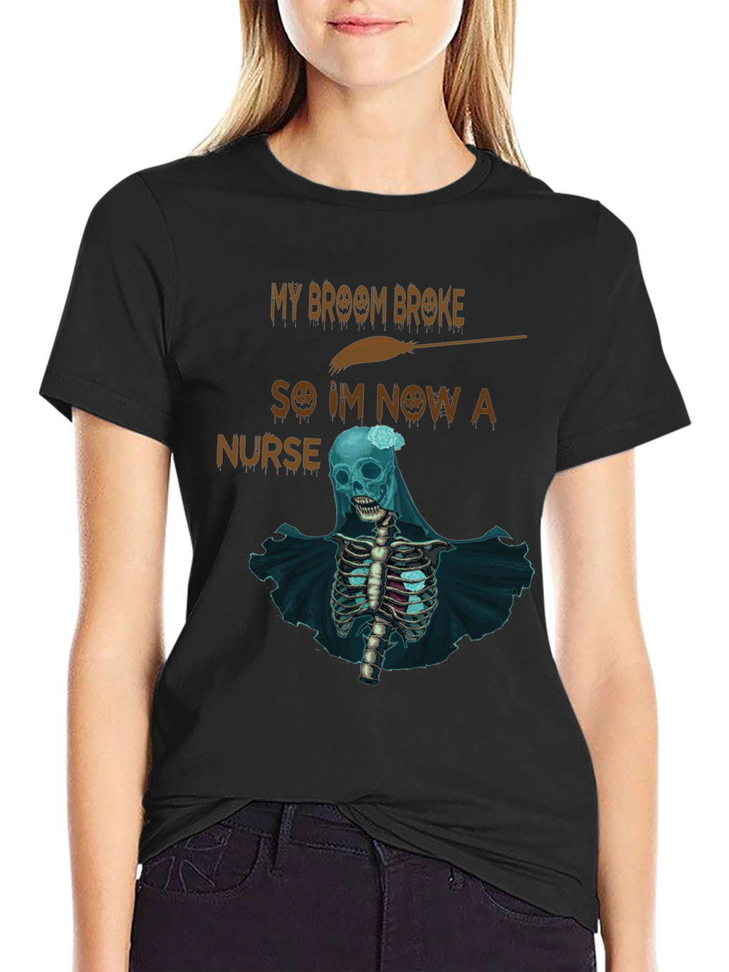 My Broom Broke Nurse Skeleton T-Shirt
