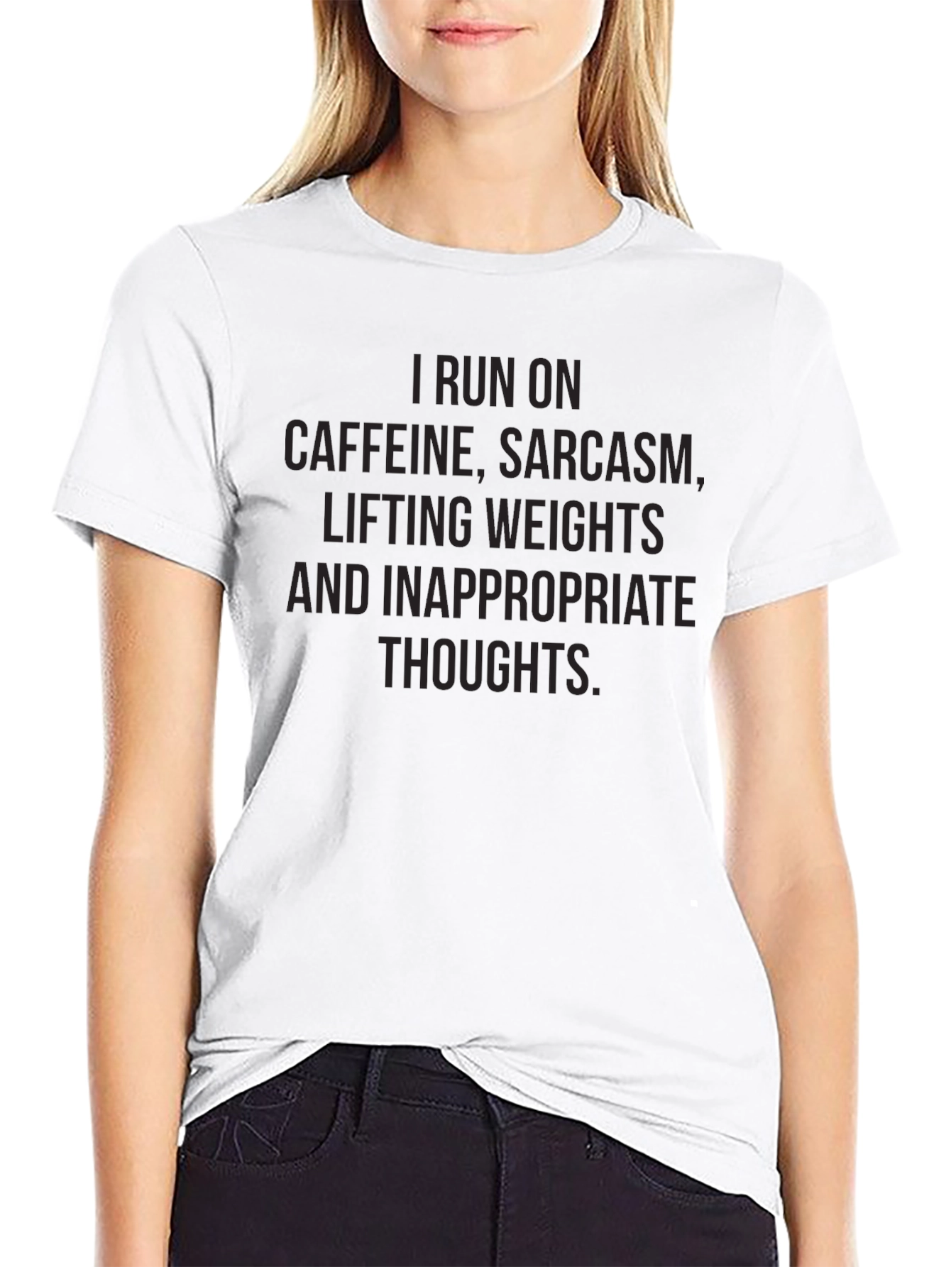 Funny Workout T-Shirt: Caffeine Sarcasm Weights