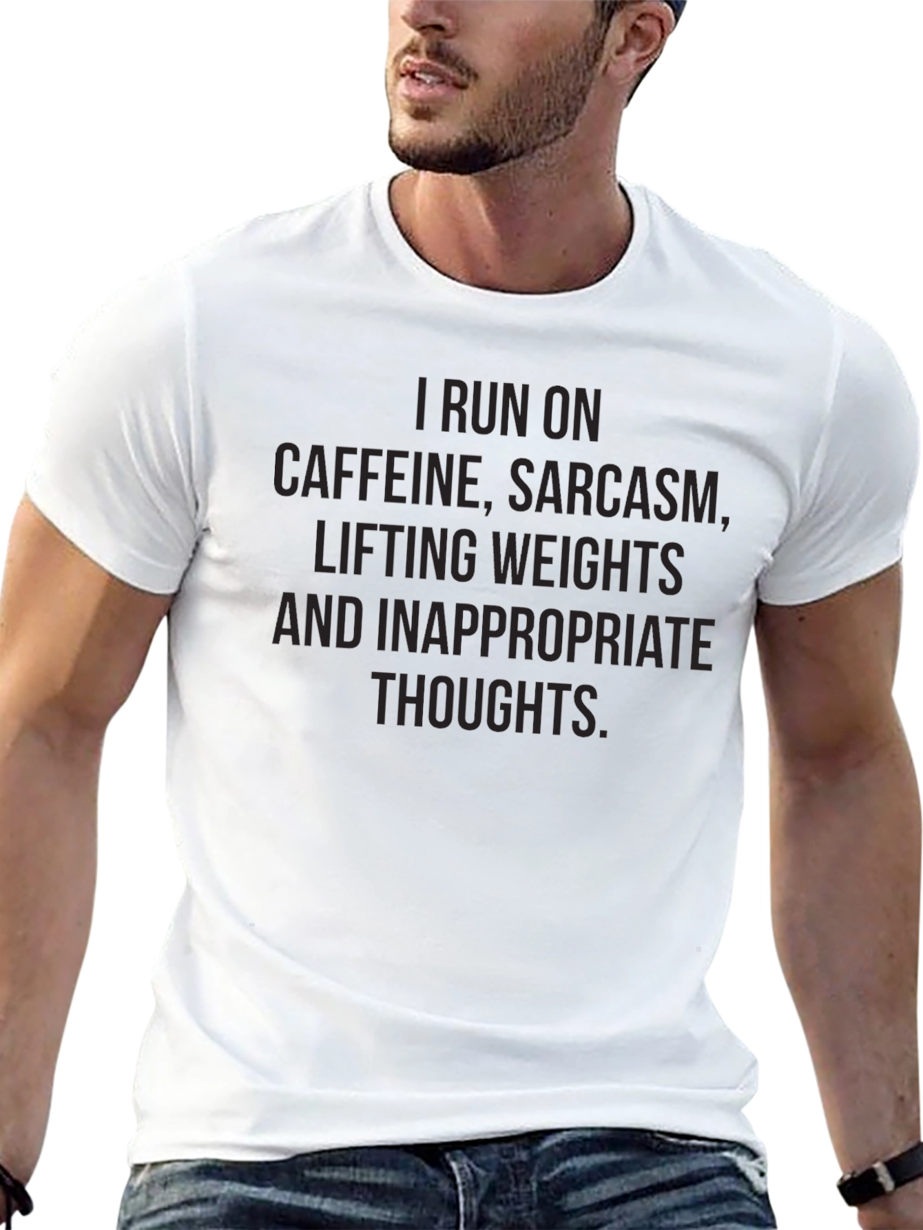 Funny Workout T-Shirt: Caffeine Sarcasm Weights