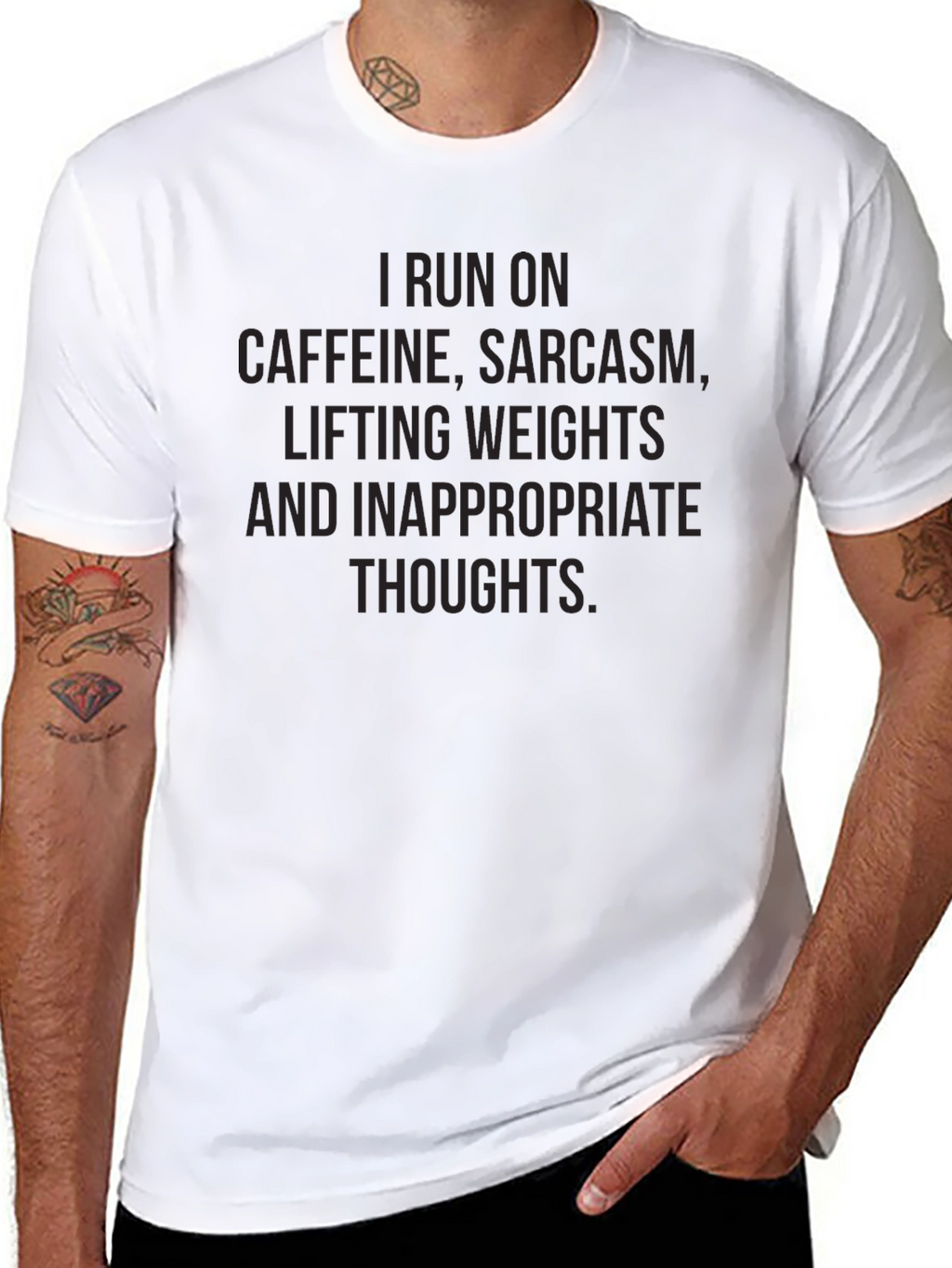 Funny Workout T-Shirt: Caffeine Sarcasm Weights