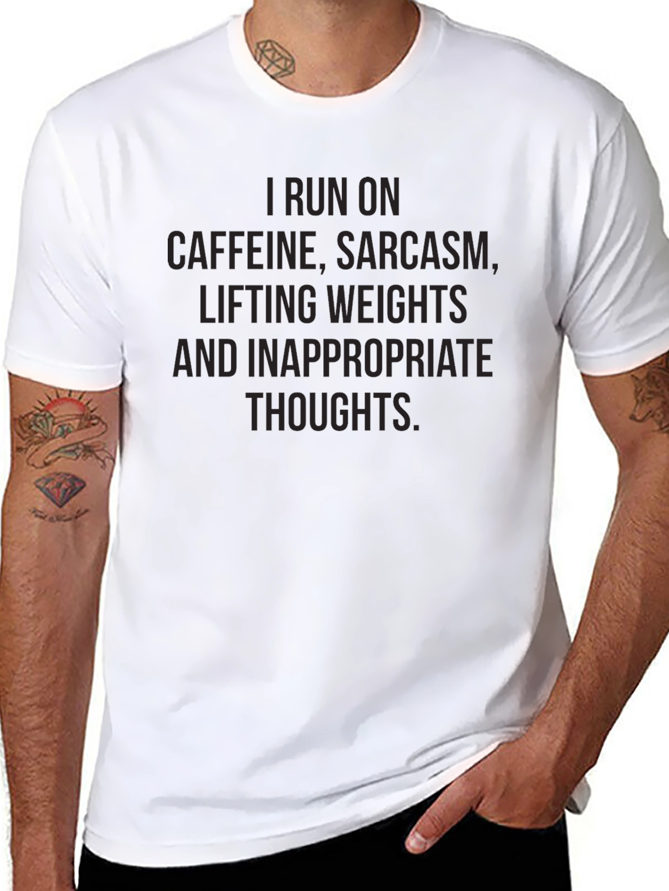 Funny Workout T-Shirt: Caffeine Sarcasm Weights