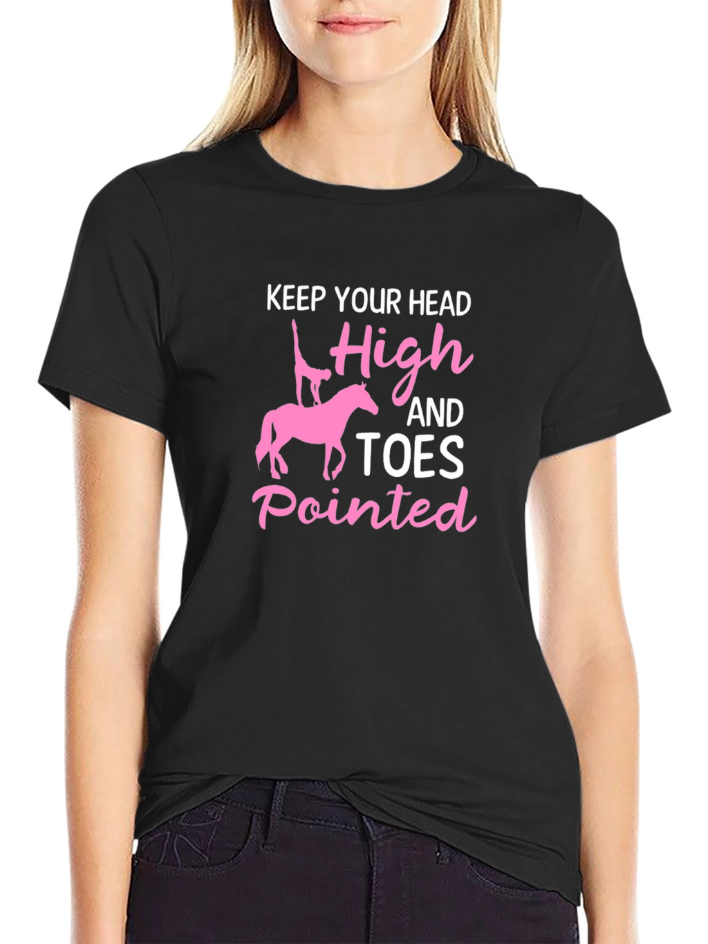 Pink Horse Graphic Black T-Shirt