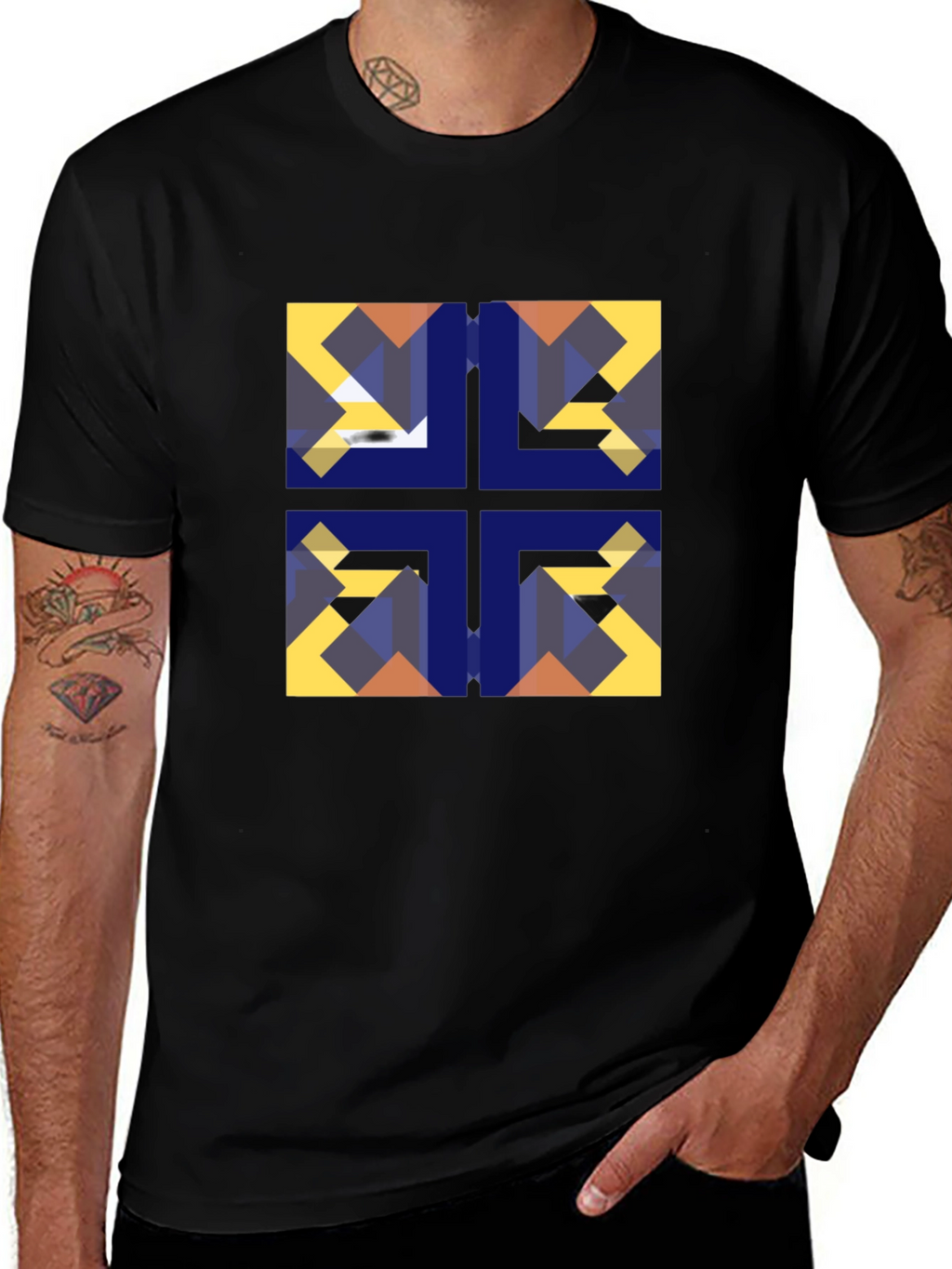 Geometric Mosaic Black Tee
