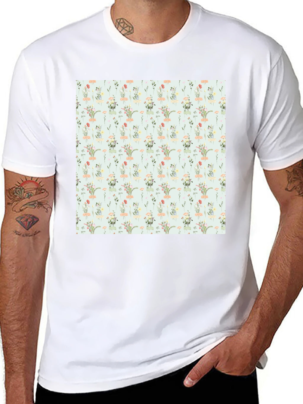 Floral Pattern Black T-Shirt