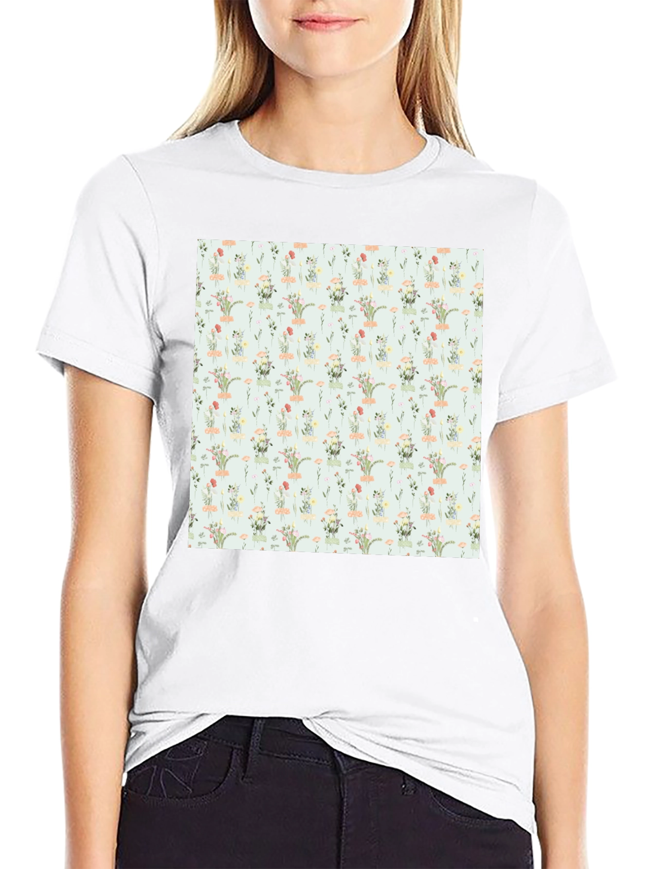 Floral Pattern Black T-Shirt