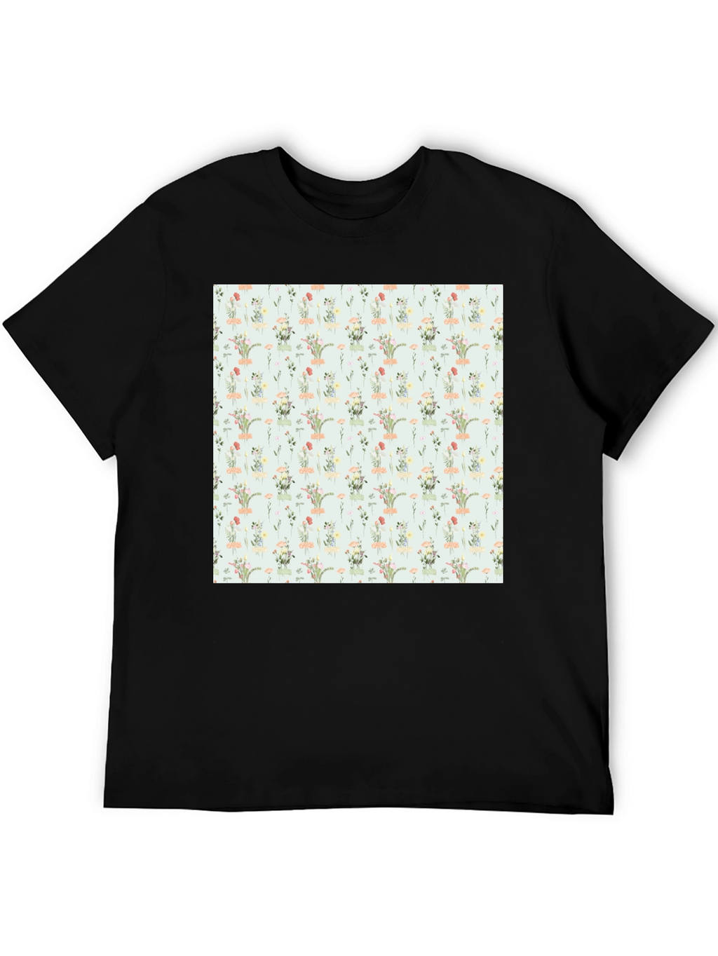 Floral Pattern Black T-Shirt