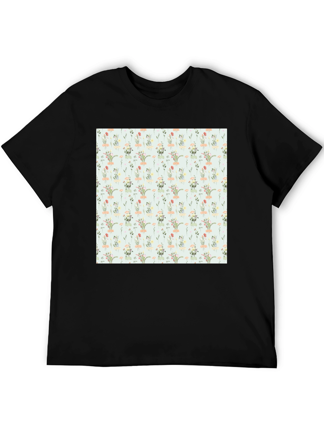 Floral Pattern Black T-Shirt