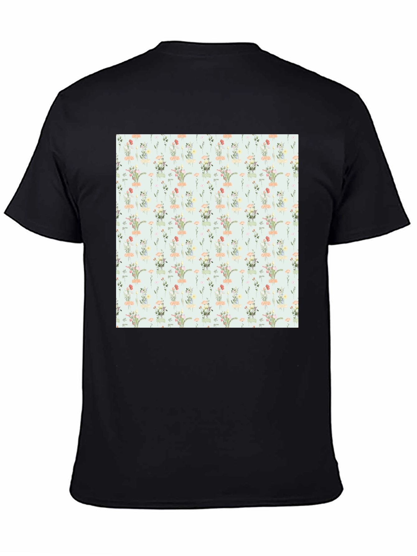 Floral Pattern Black T-Shirt
